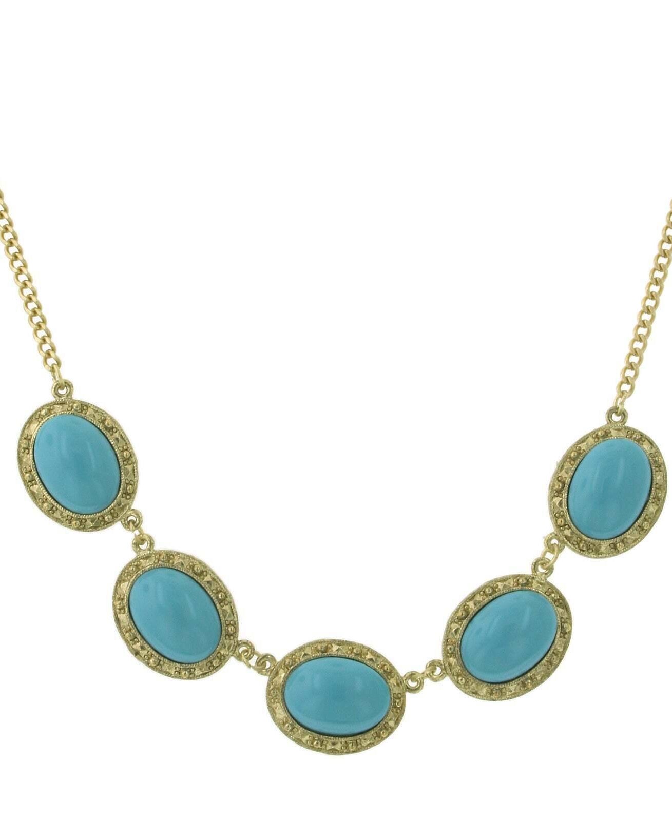 2028 Jewelry Turquoise Color Five Oval Stone Necklace 16" + 3" Extender