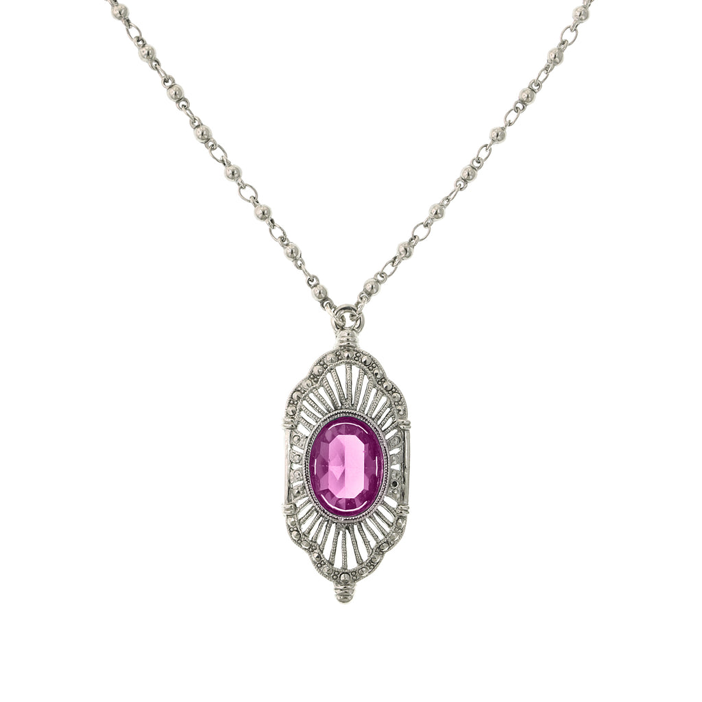 Silver Tone Pink Pendant Necklace 16   19 Inch Adjustable