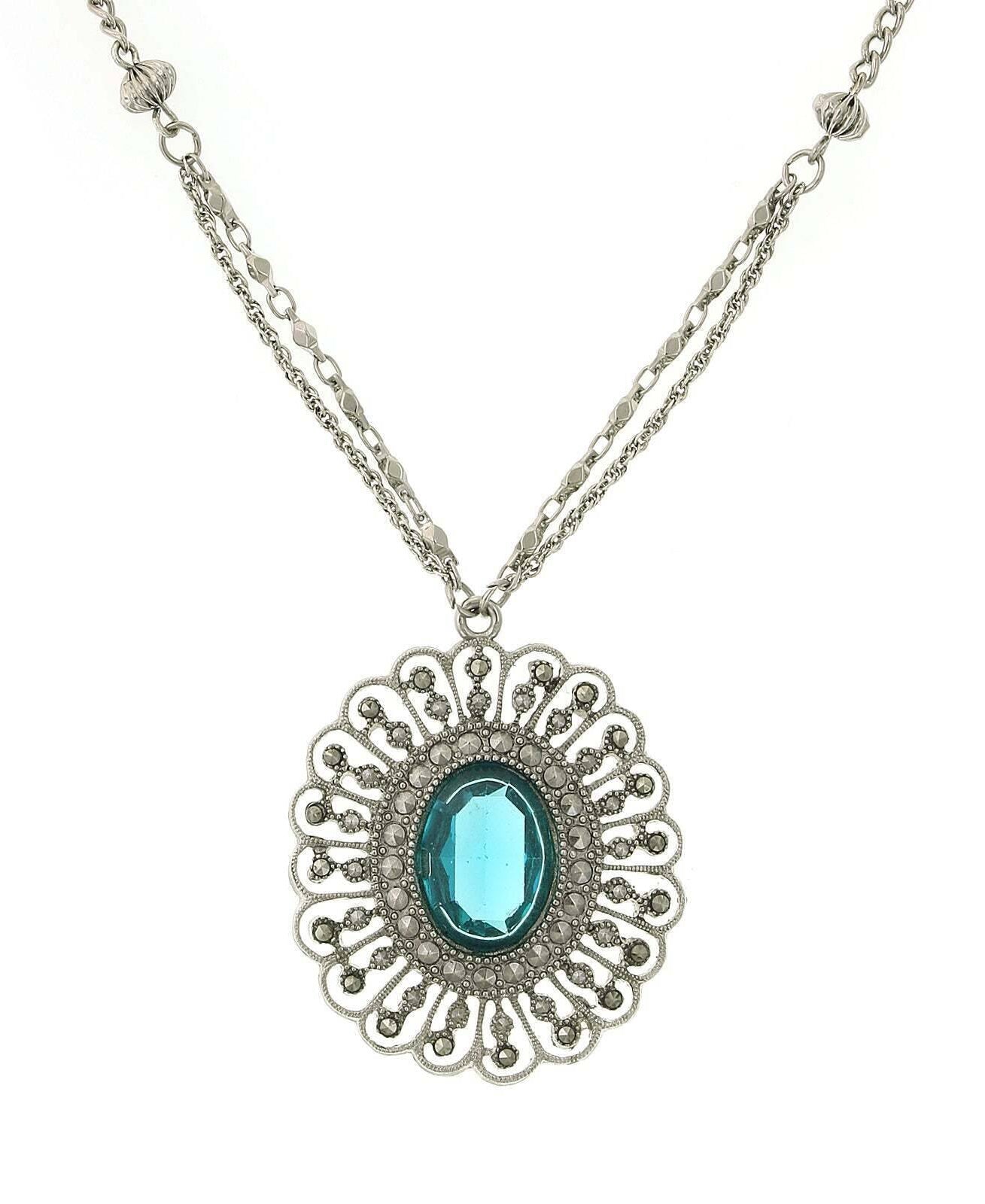 1928 Jewelry Flower Pendant Necklace 16" + 3" Extender