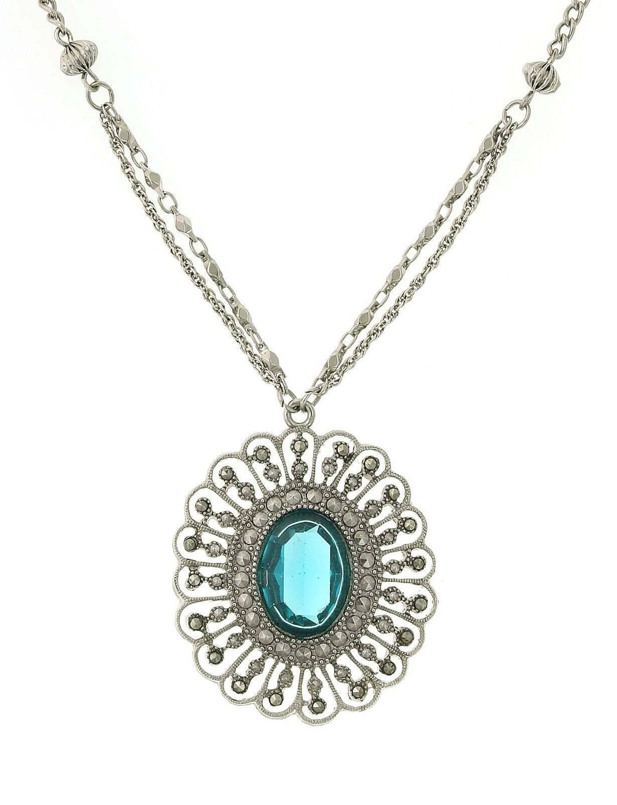 1928 Jewelry Flower Pendant Necklace 16" + 3" Extender