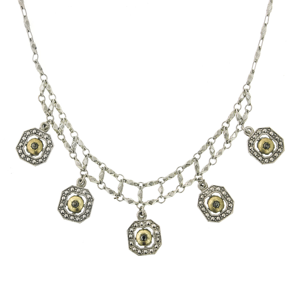 Silver Tone And Gold Tone 5 Drop Necklace 15 In Adj