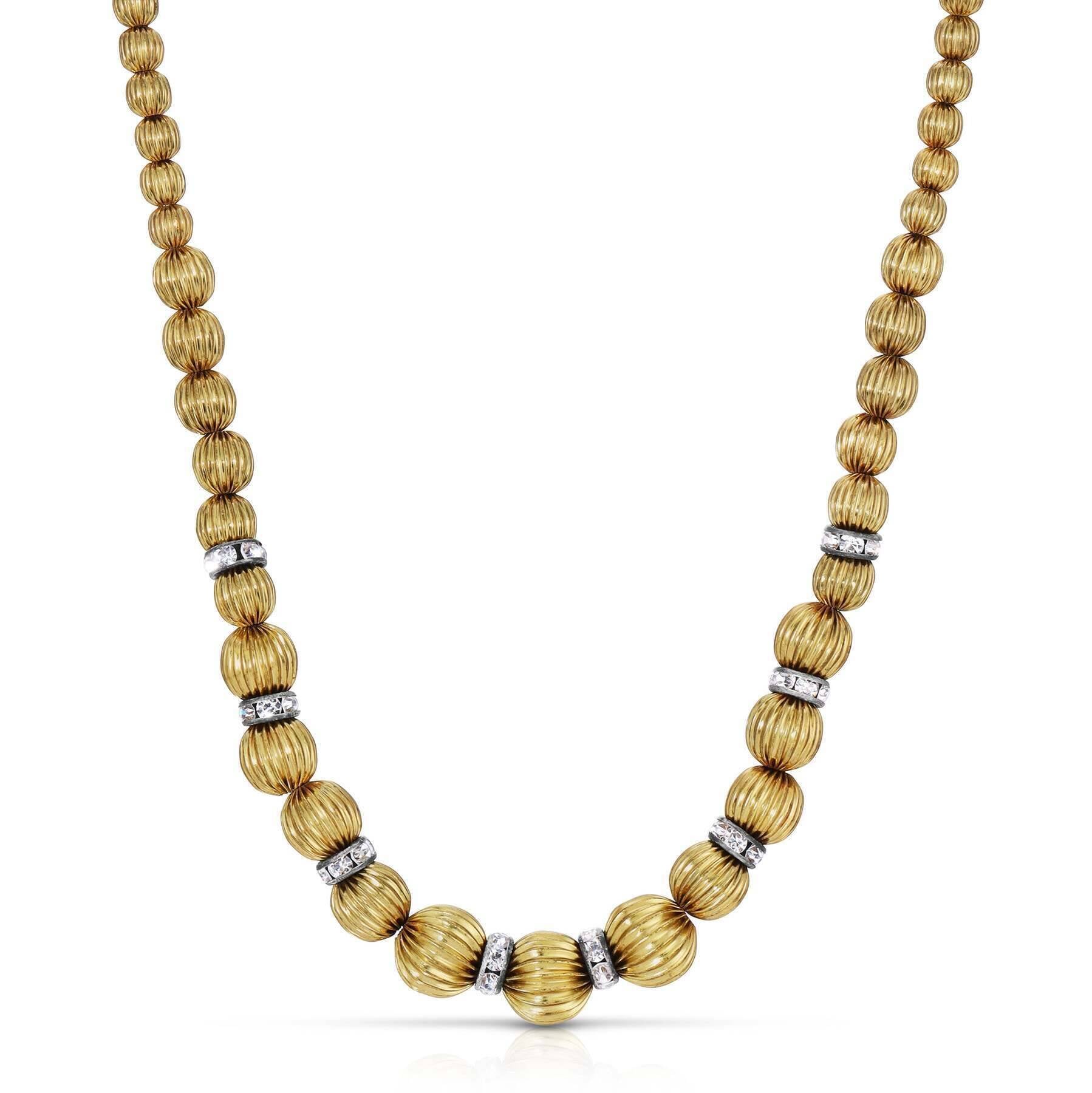 1928 Jewelry Gold Graduated Corrugated Beaded Necklace 16" + 3" Extender