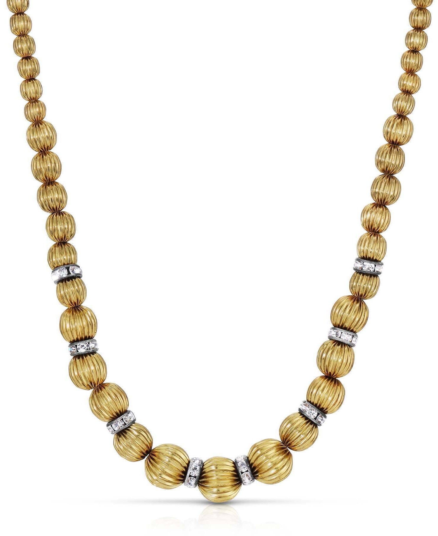 1928 Jewelry Gold Graduated Corrugated Beaded Necklace 16" + 3" Extender