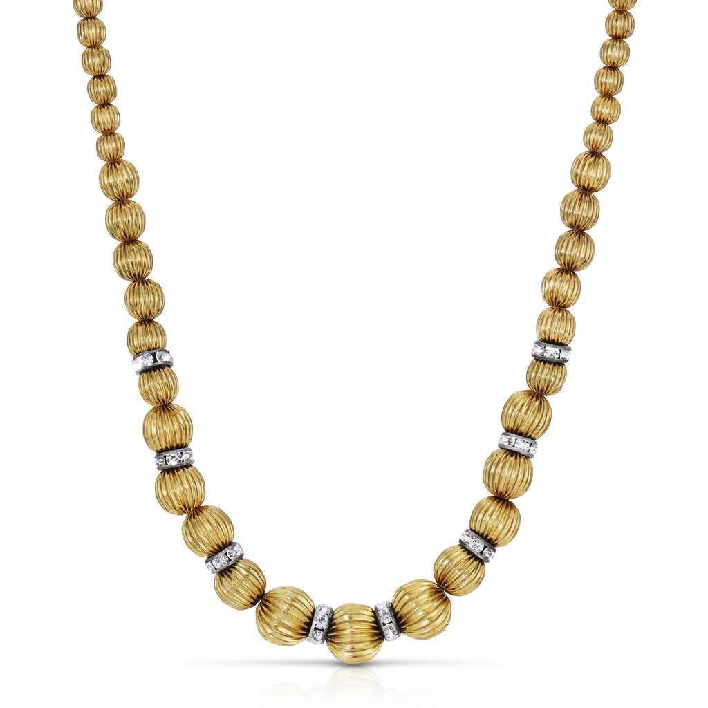Gold Graduated Corrugated Beaded Necklace 16" + 3" Extender