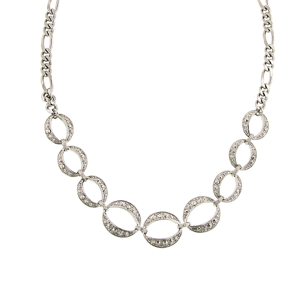 Silver Tone Circle Simulated Marcasite Link Necklace 16   19 Inch Adjustable
