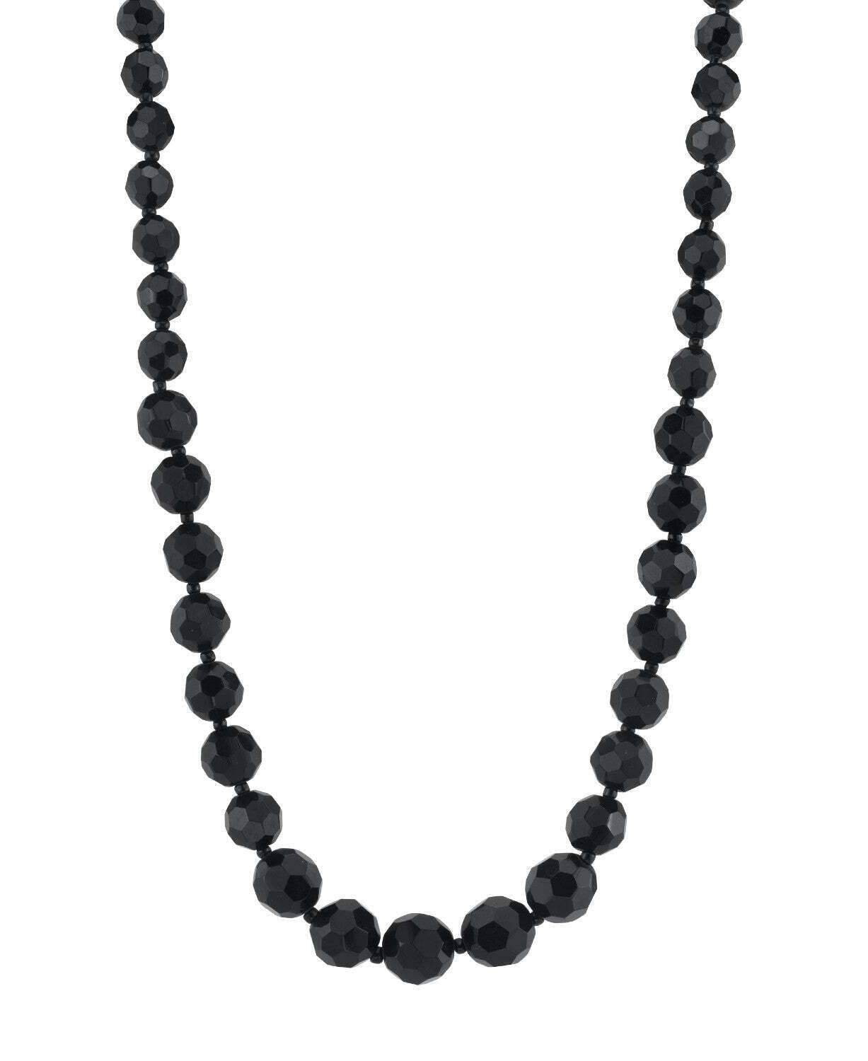 1928 Jewelry Graduated Black Glass Beaded Necklace 15" + 3" Extender