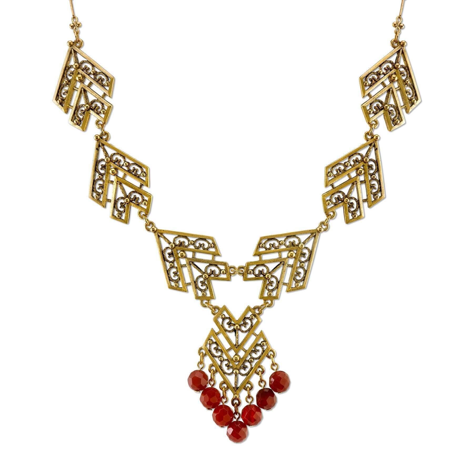 T.R.U. Genuine Carnelian Chevron Necklace 16" + 3" Extender