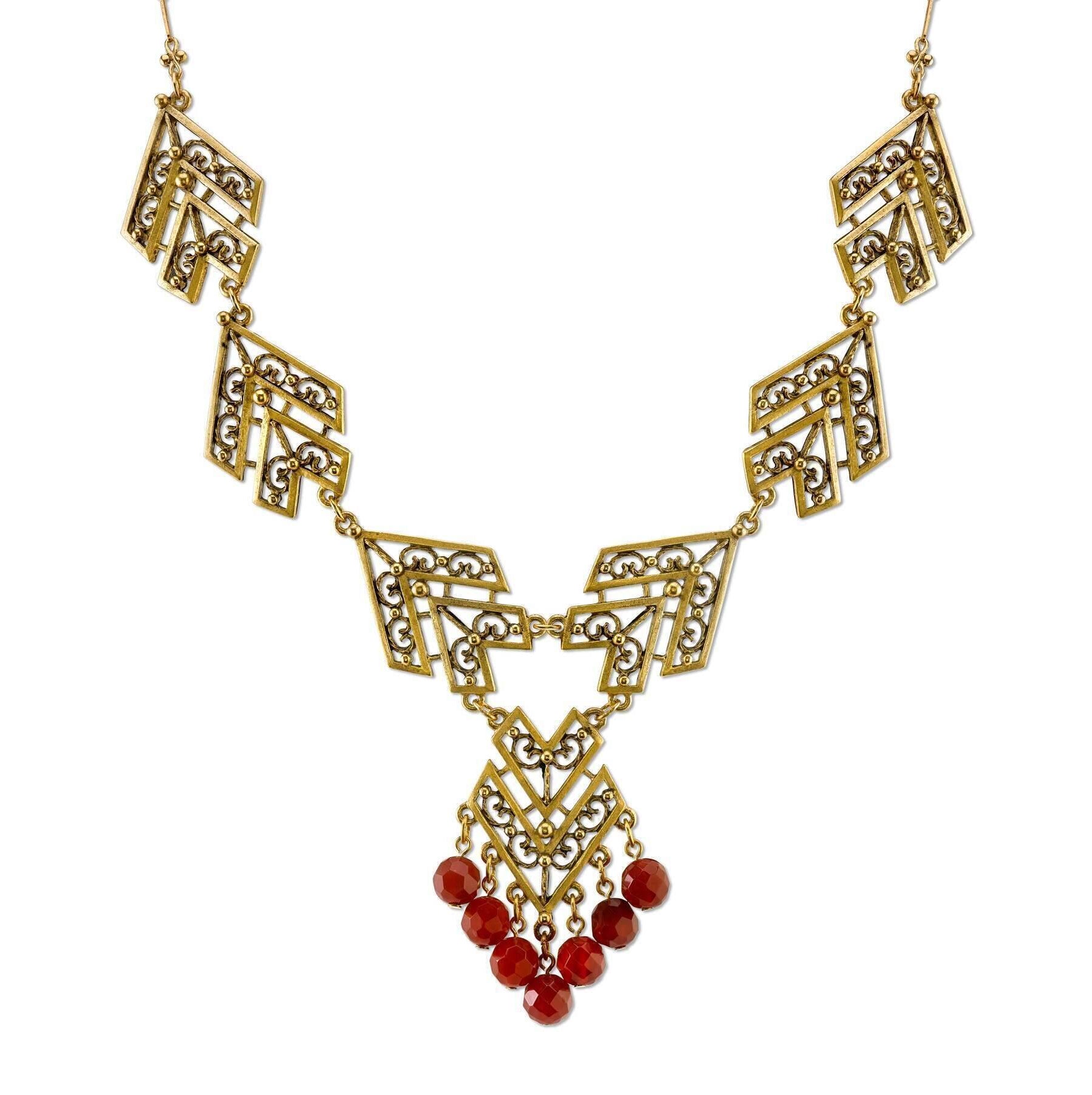 T.R.U. Genuine Carnelian Chevron Necklace 16" + 3" Extender