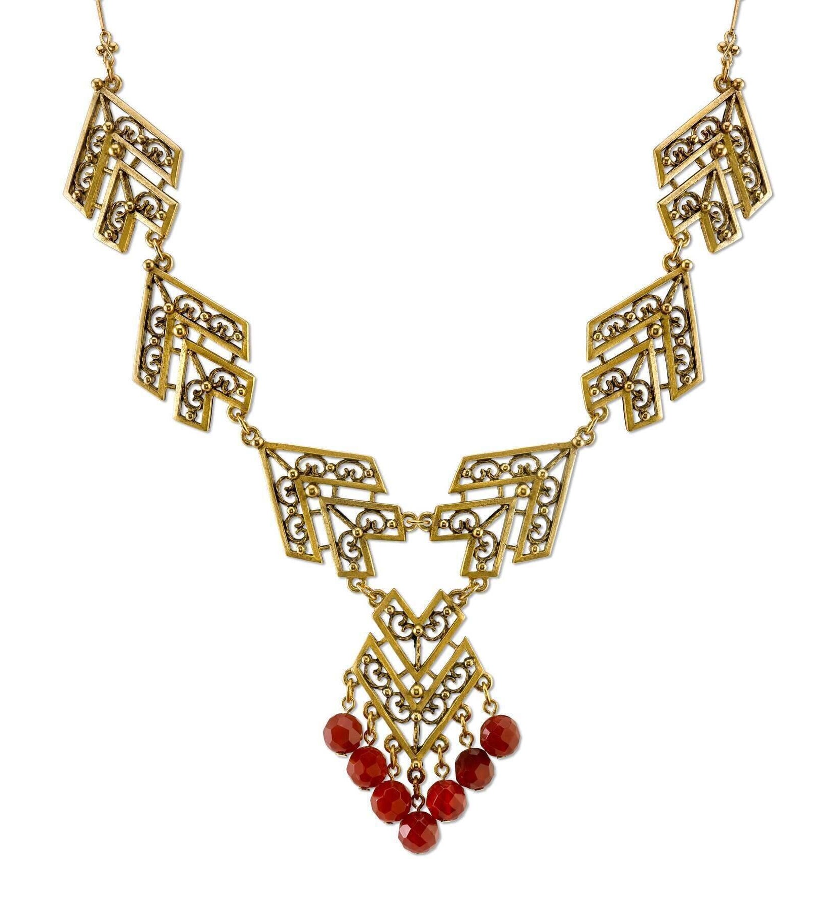 T.R.U. Genuine Carnelian Chevron Necklace 16" + 3" Extender