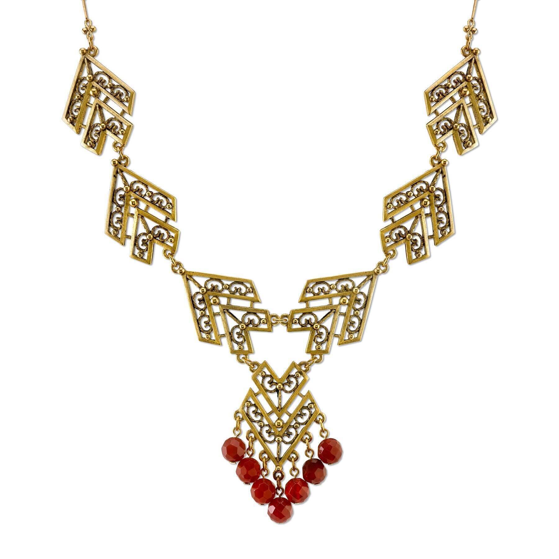 T.R.U. Genuine Carnelian Chevron Necklace 16" + 3" Extender