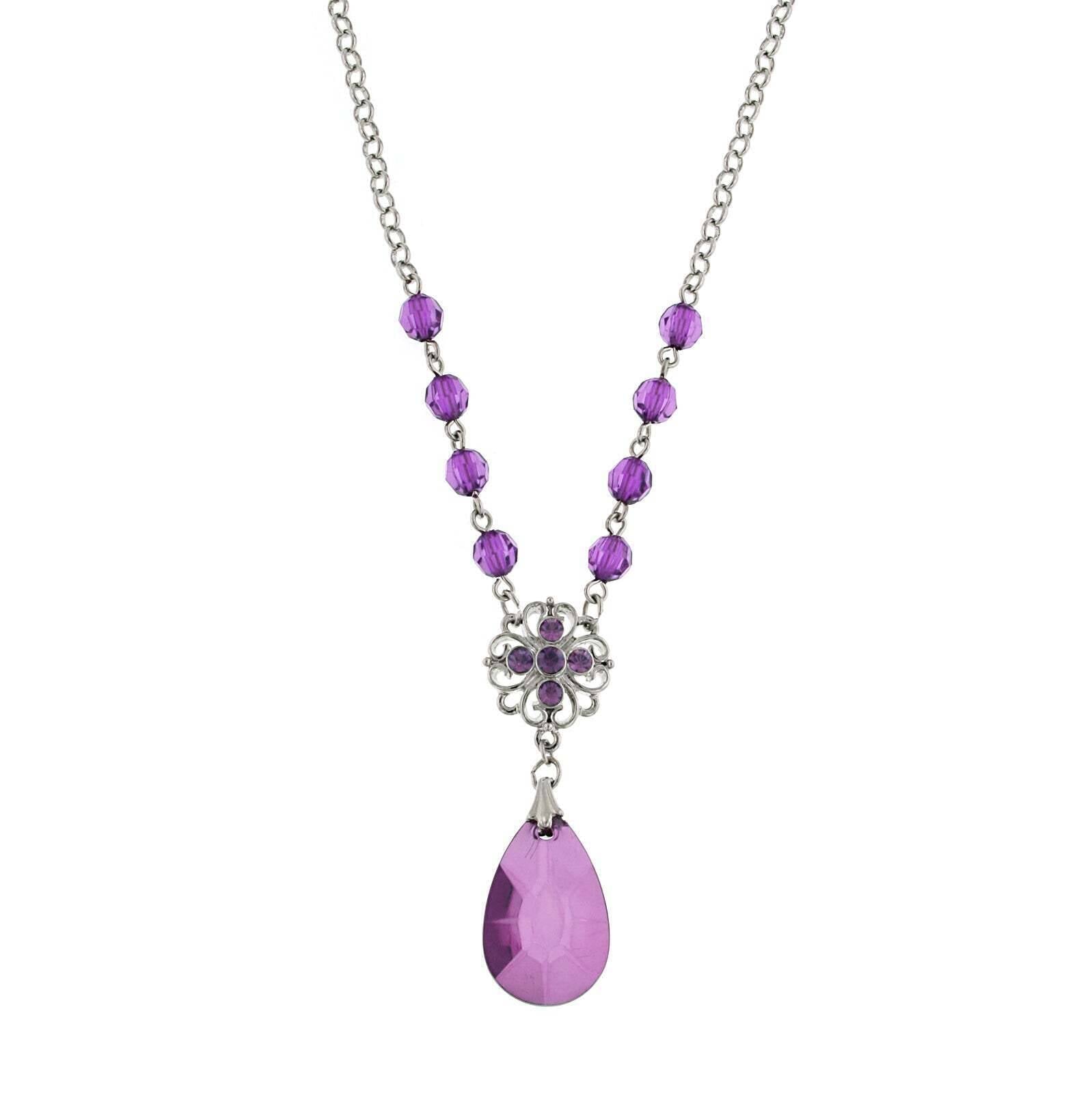 1928 Jewelry Amethyst Purple Briolette Teardrop Pendant Necklace 16" + 3" Extender