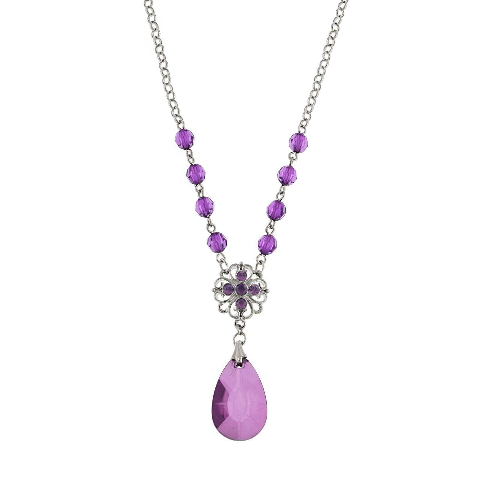 1928 Jewelry Amethyst Purple Briolette Teardrop Pendant Necklace 16" + 3" Extender