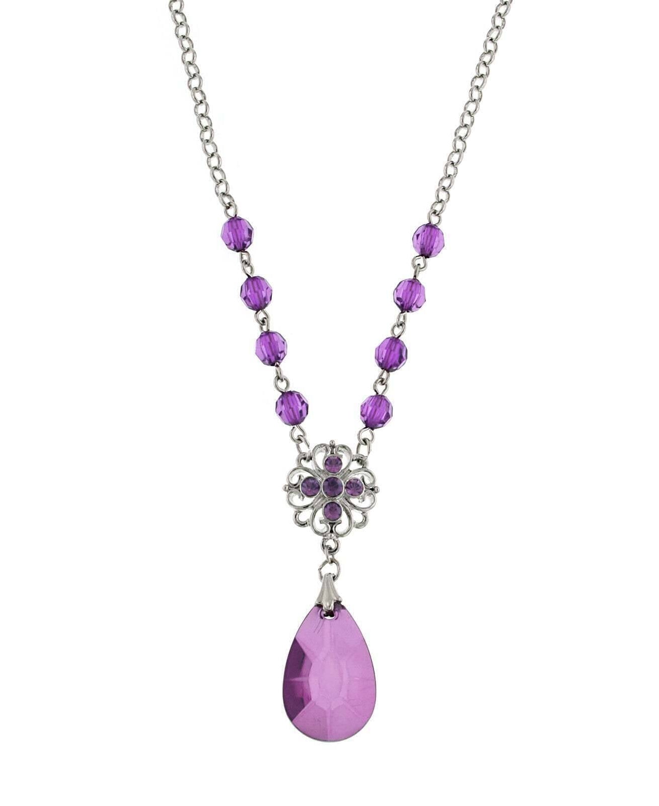 1928 Jewelry Amethyst Purple Briolette Teardrop Pendant Necklace 16" + 3" Extender