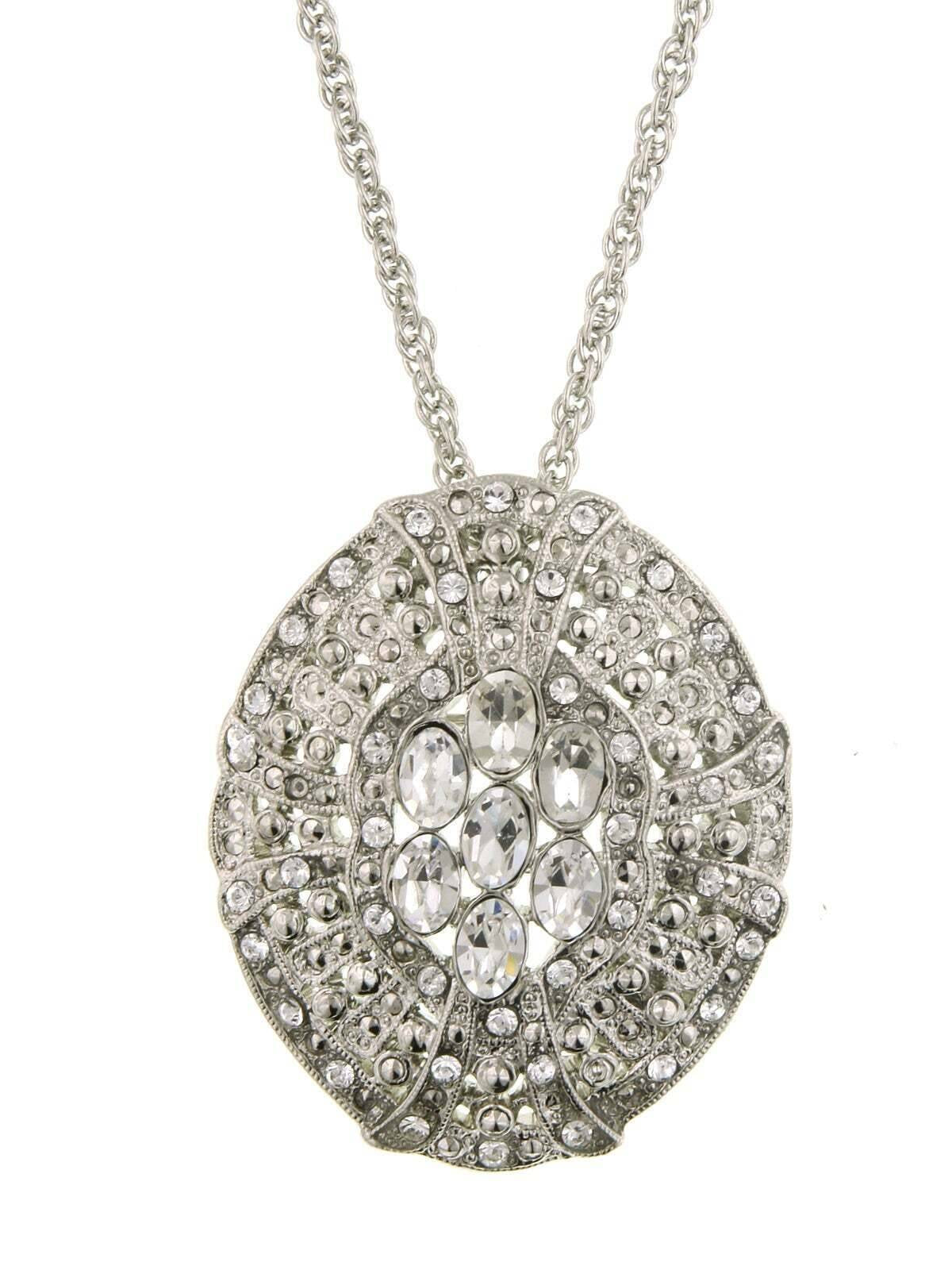 Antiquities Couture Deco Austrian Crystal Oval Pendant Necklace 16" + 3" Extender