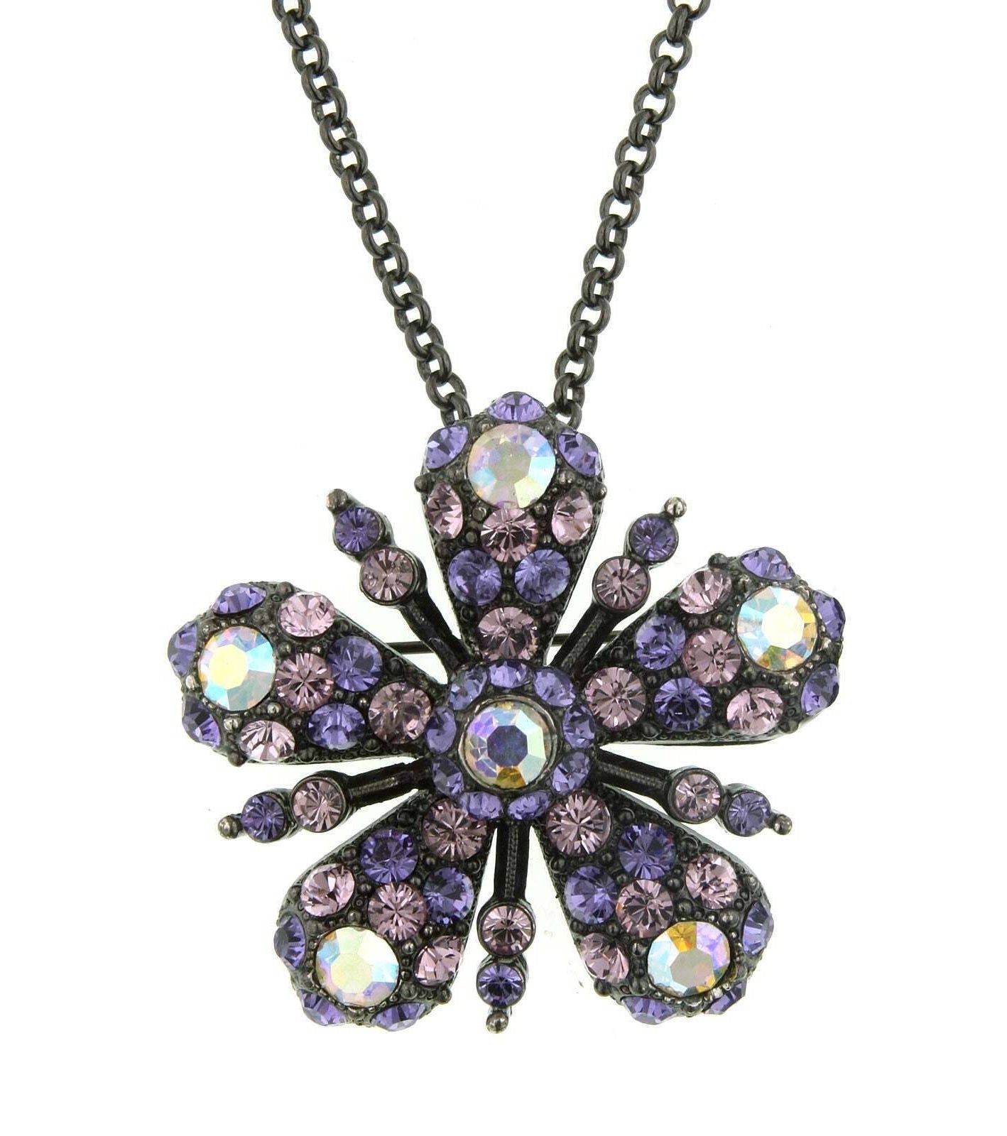 Antiquities Couture Ab Crystal With Austrian Pendant Necklace 16" + 3" Extender