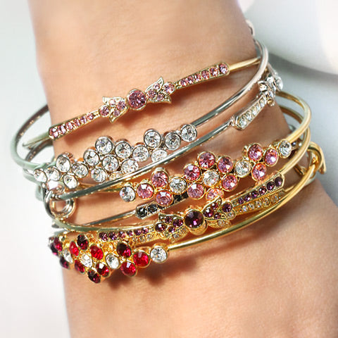 Stackable Example Gold Tone Crystal Flower Wire Bangle Bracelet