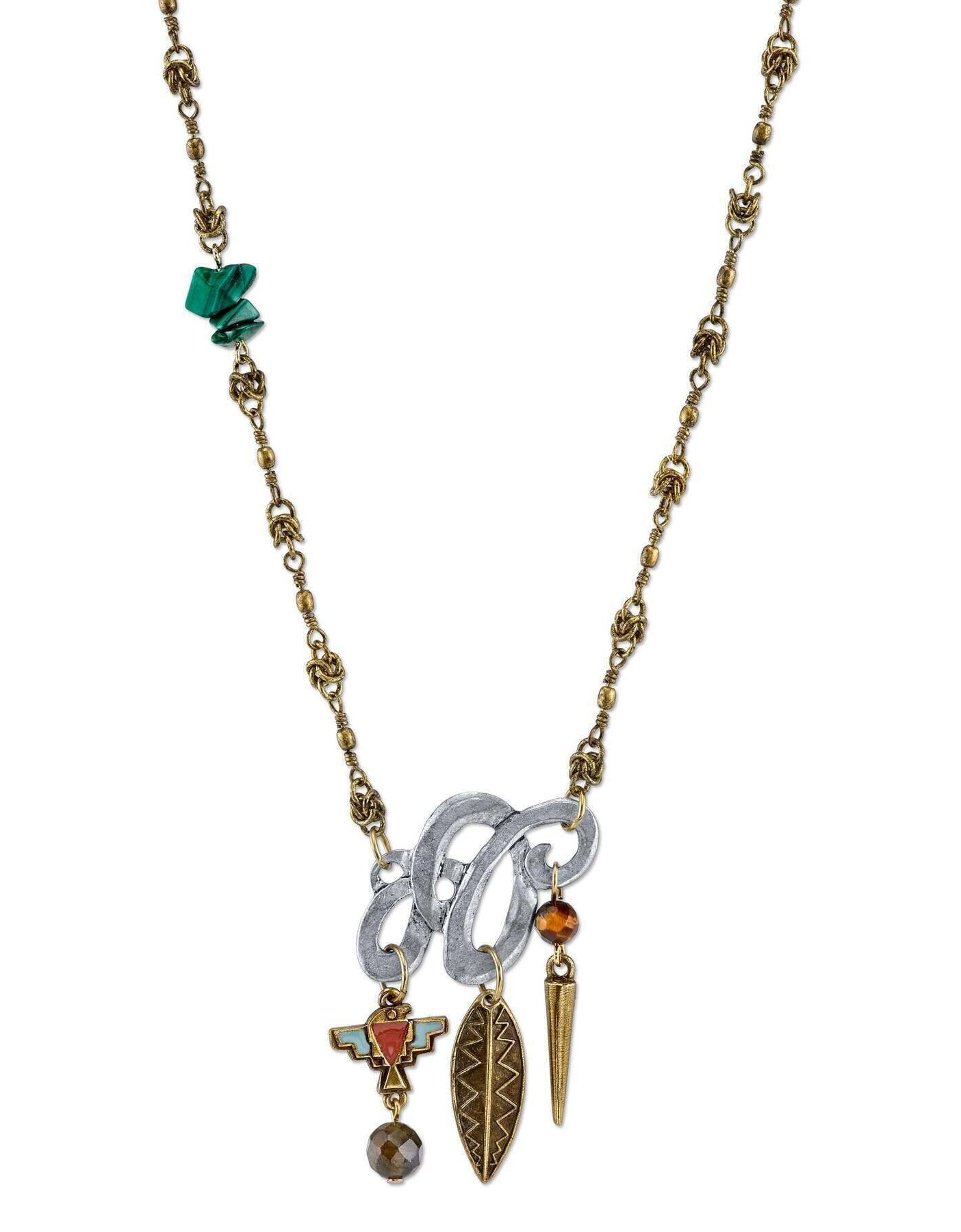 T.R.U. Metal Necklace With Gemstone Malachite Labradorite And Tigers Eye 18"