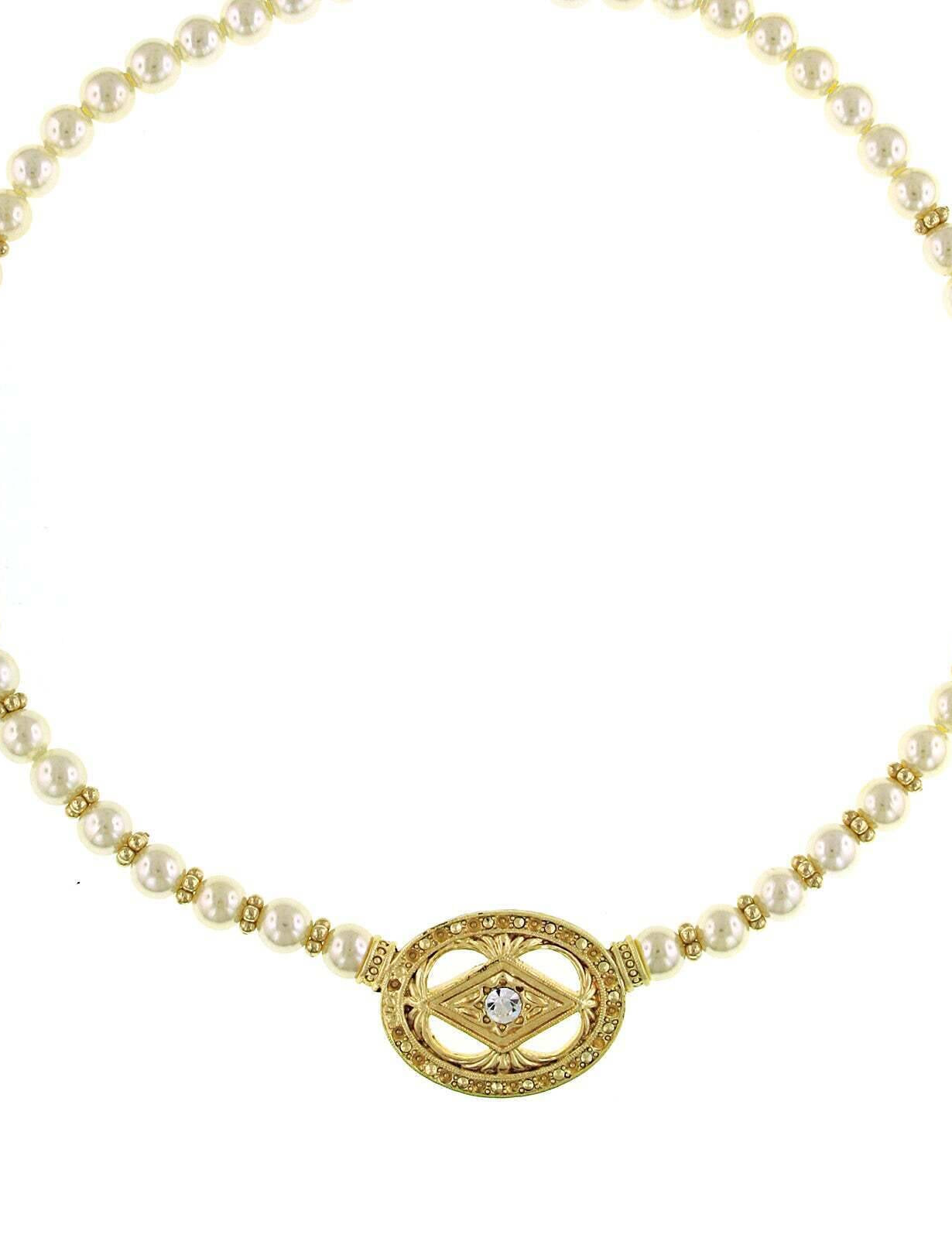 1928 Jewelry 7mm Faux Pearl And Crystal Pendant Necklace 16" + 3" Extender