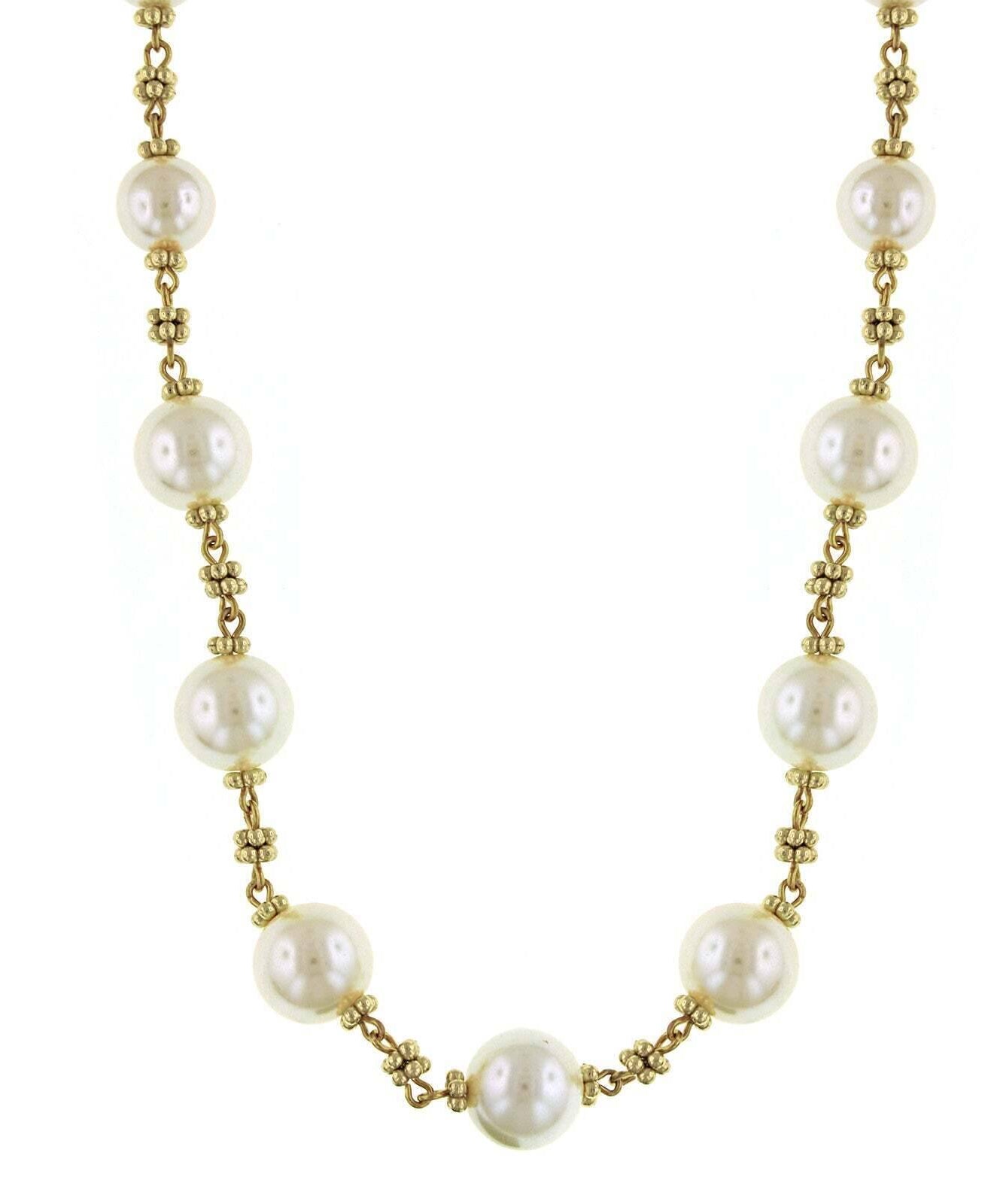 1928 Jewelry White Faux Pearl Beaded Necklace 16" + 3" Extender