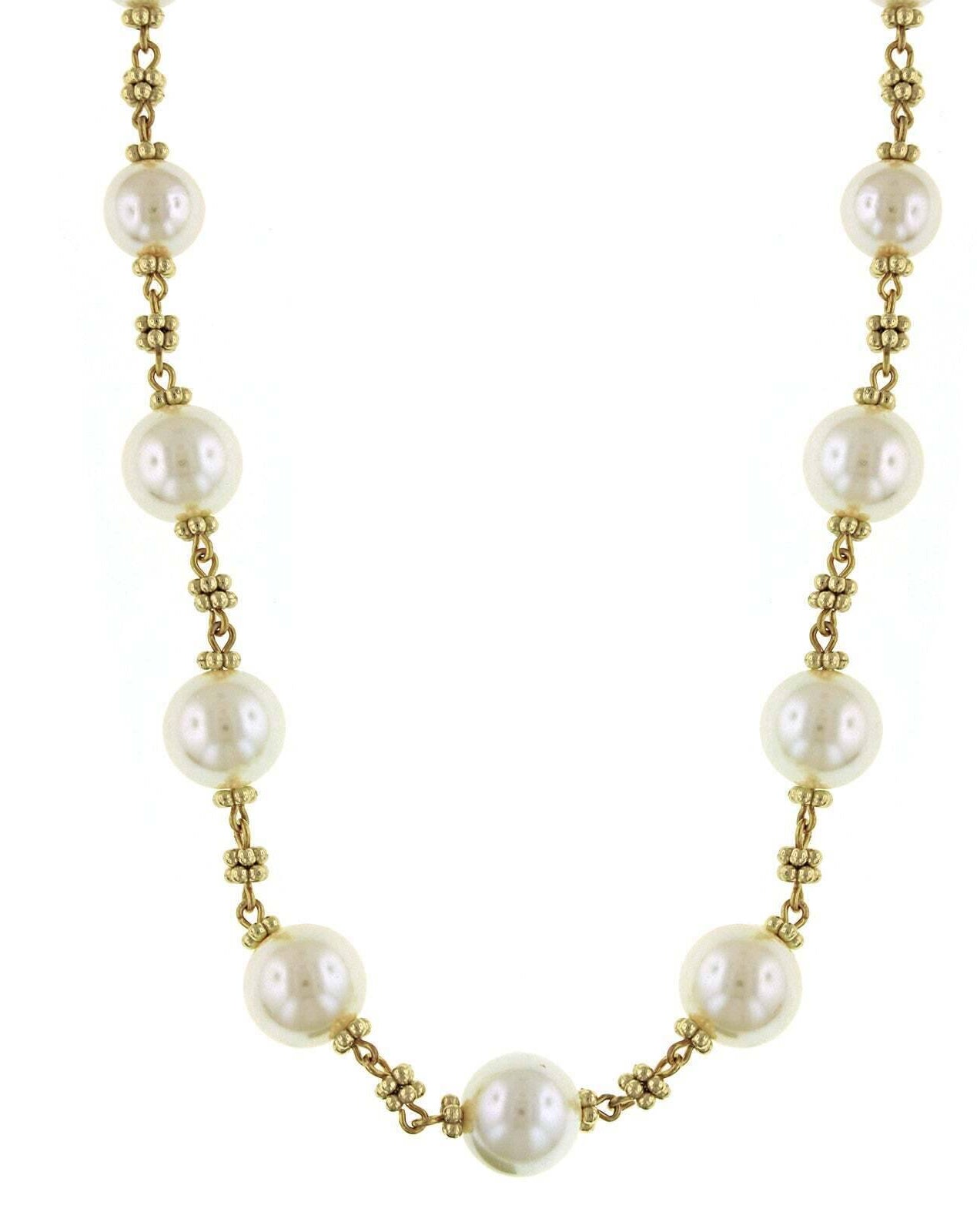 1928 Jewelry White Faux Pearl Beaded Necklace 16" + 3" Extender