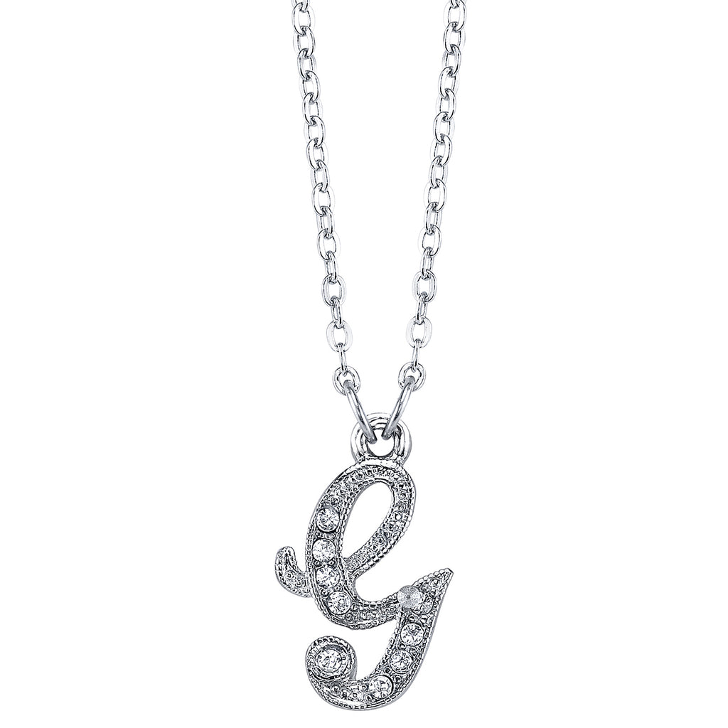 Silver Tone Crystal Initial Necklaces 16 Adj G