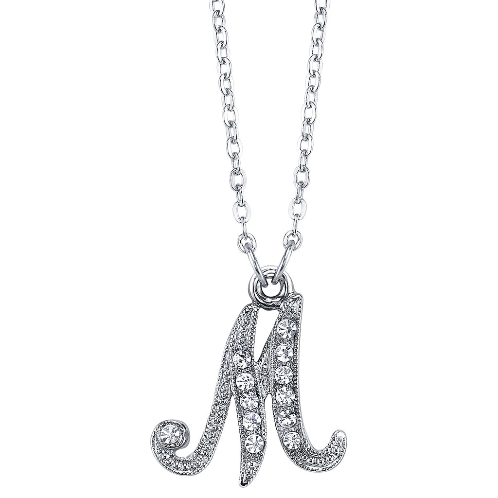 Silver Tone Crystal Initial Necklaces 16 Adj M