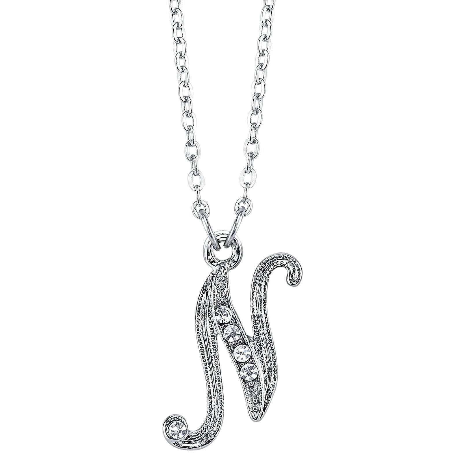 1928 Jewelry European Crystal Initial Necklace 16" + 3" Extender