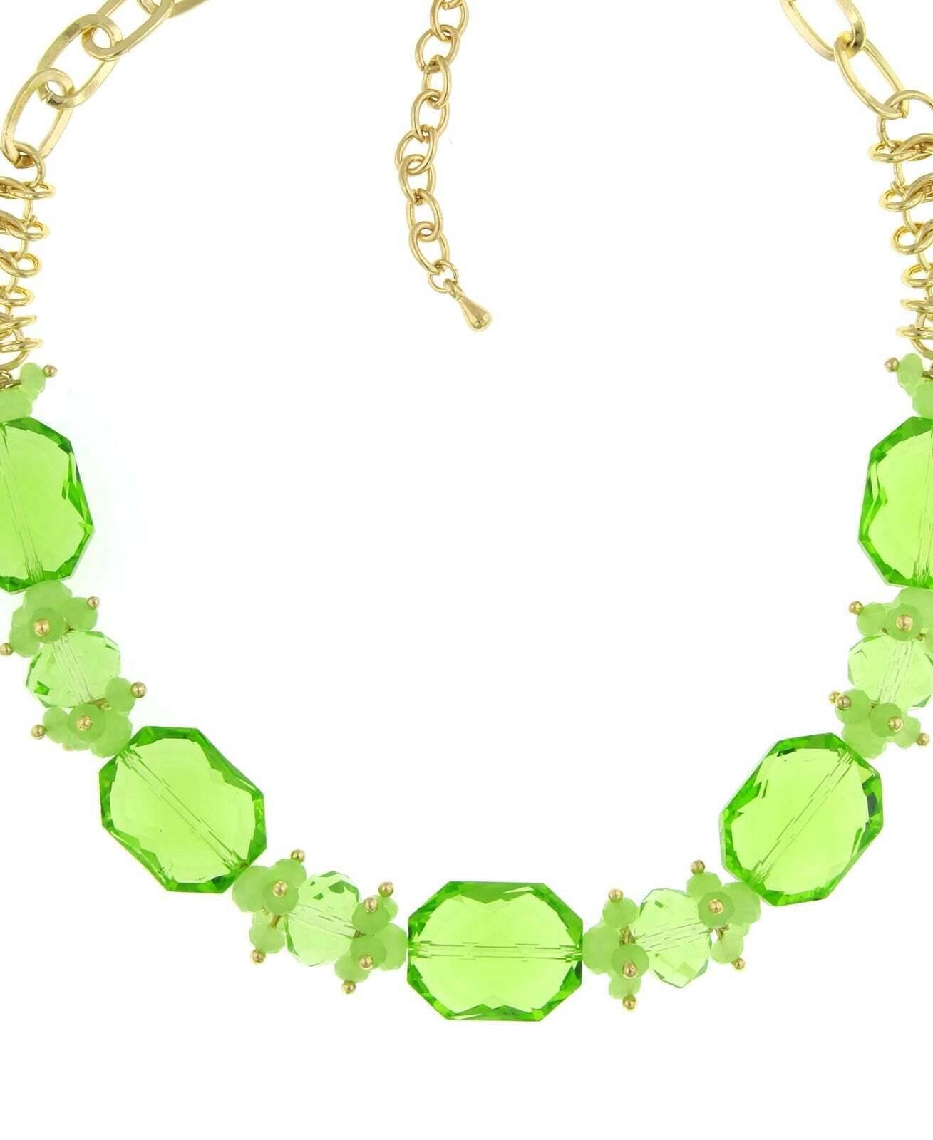 2028 Jewelry Green Beaded Necklace 16" + 3" Extender