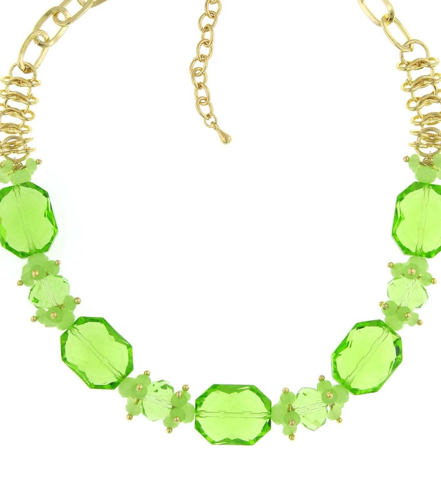 2028 Jewelry Green Beaded Necklace 16" + 3" Extender