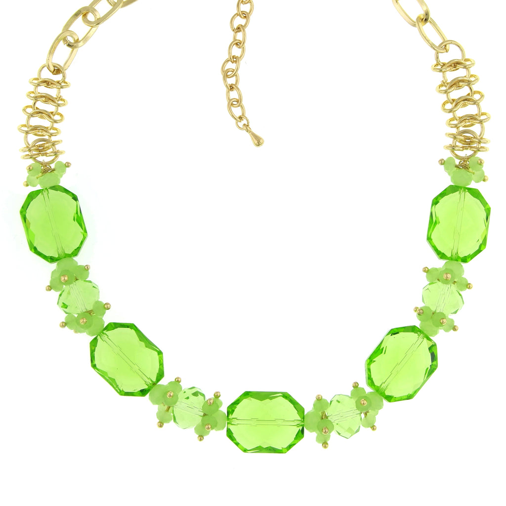 Gold Tone Green Beaded Necklace 16   19 Inch Adjustable