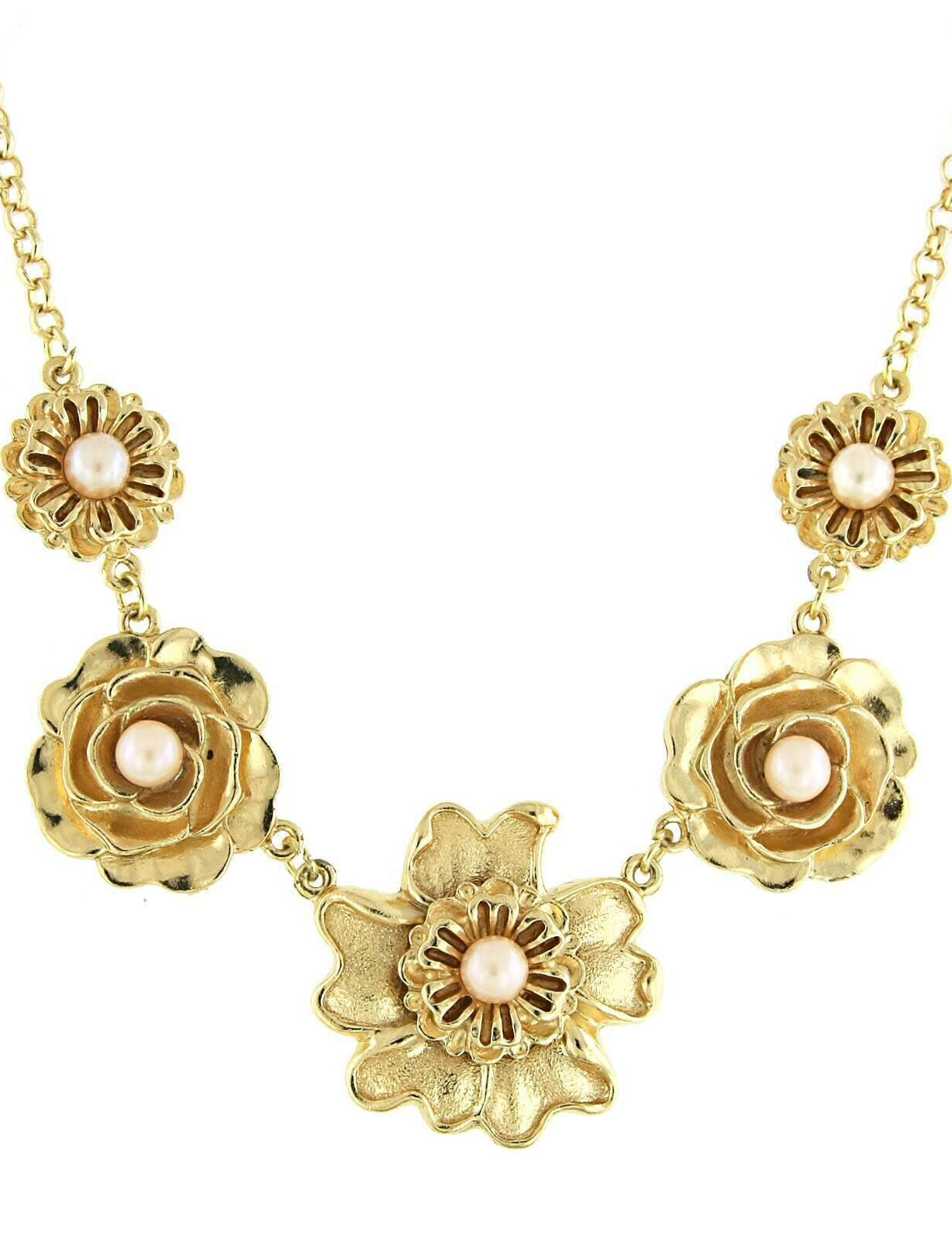 1928 Jewelry Rosabella Pink Faux Pearl Flower Collar Necklace 16" + 3" Extender