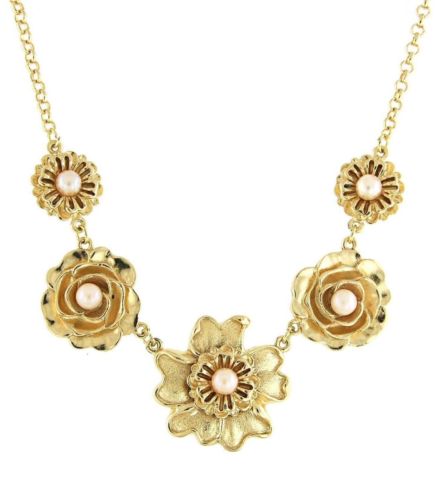 1928 Jewelry Rosabella Pink Faux Pearl Flower Collar Necklace 16" + 3" Extender