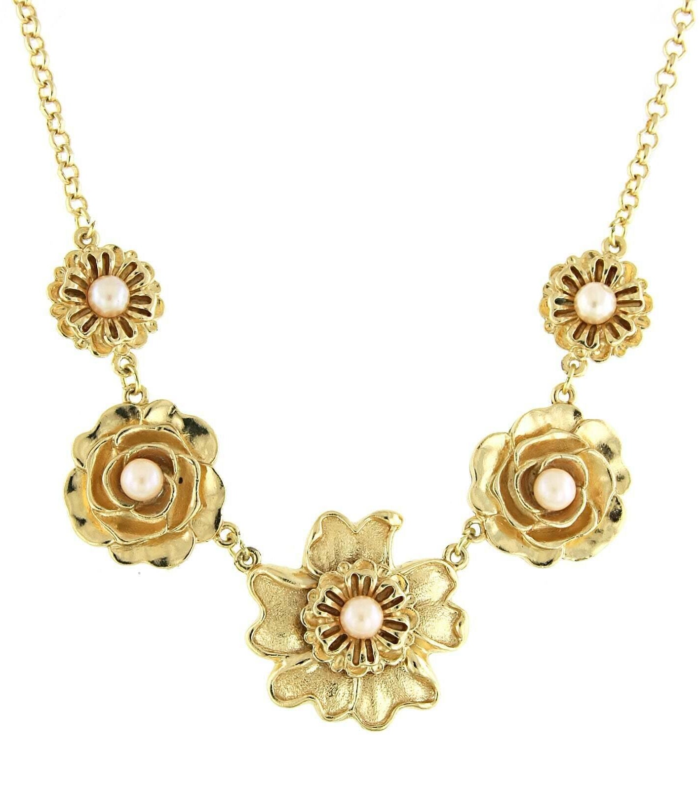 1928 Jewelry Rosabella Pink Faux Pearl Flower Collar Necklace 16" + 3" Extender