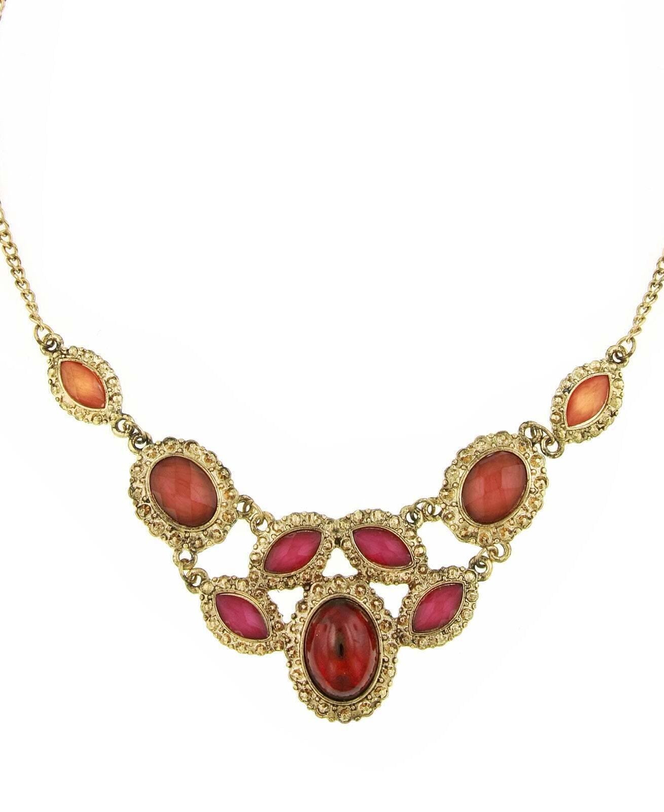 2028 Jewelry Padparadscha Fuchsia Siam Red Bib Necklace 16" + 3" Extender