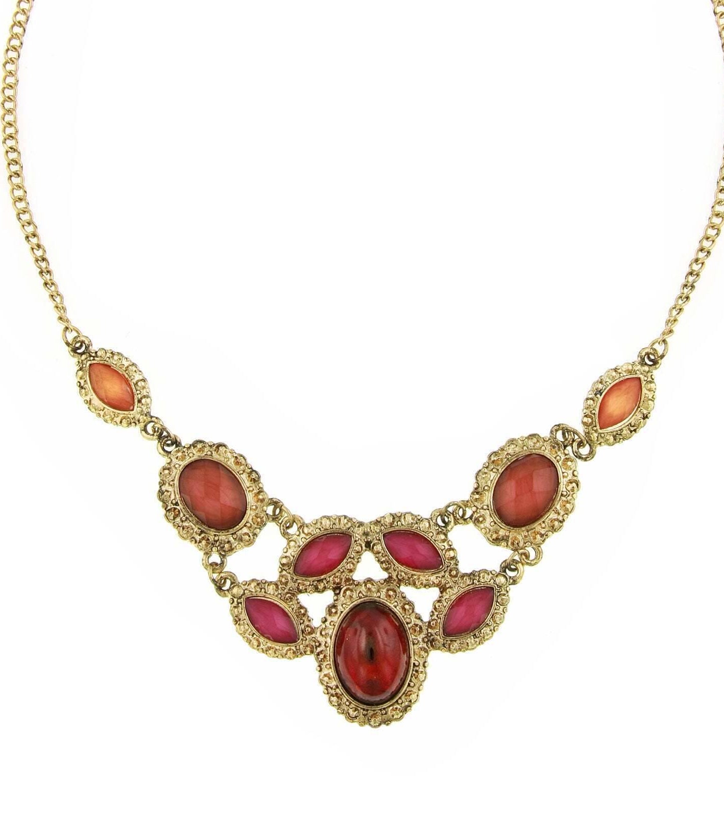 2028 Jewelry Padparadscha Fuchsia Siam Red Bib Necklace 16" + 3" Extender