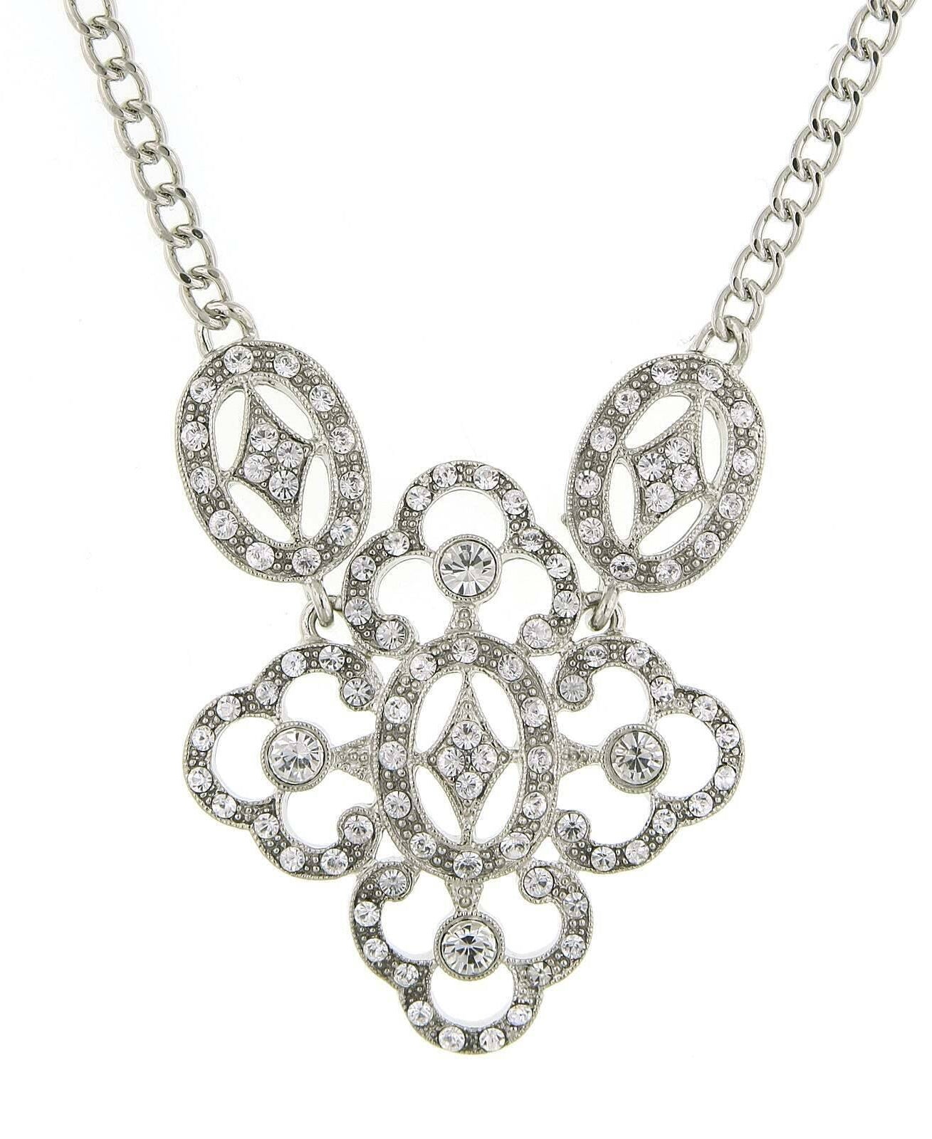 1928 Jewelry Multi Crystal Filigree Pendant Necklace 16" + 3" Extender