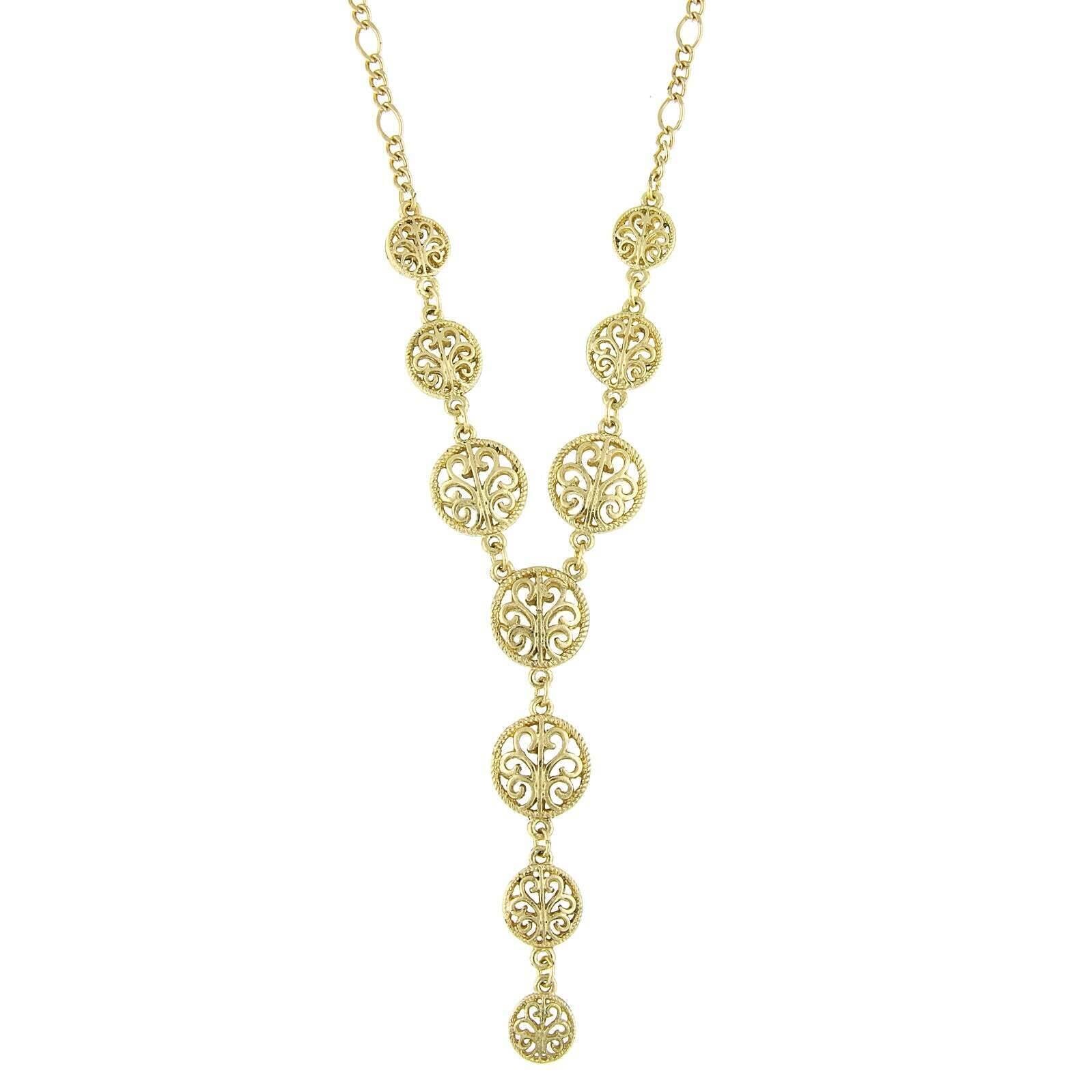 2028 Jewelry Gold Multi Round Open Lattice Y-Necklace 16" + 3" Extender