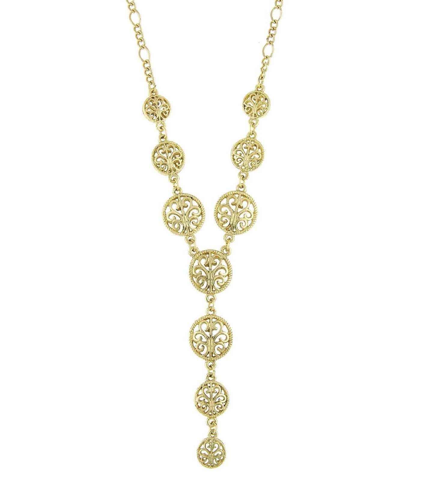 2028 Jewelry Gold Multi Round Open Lattice Y-Necklace 16" + 3" Extender