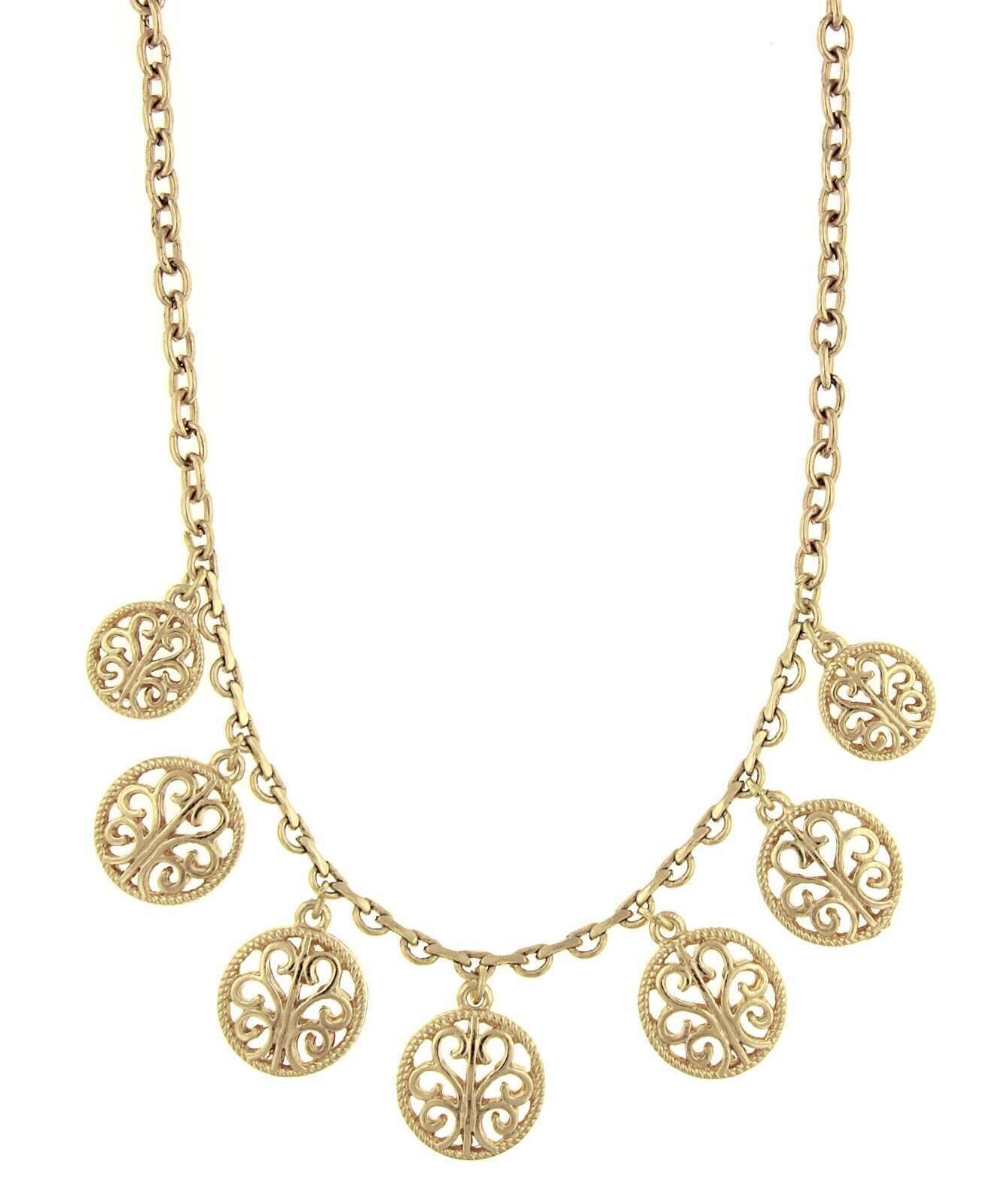 1928 Jewelry Gold Round Open Lattice Necklace 16" + 3" Extender