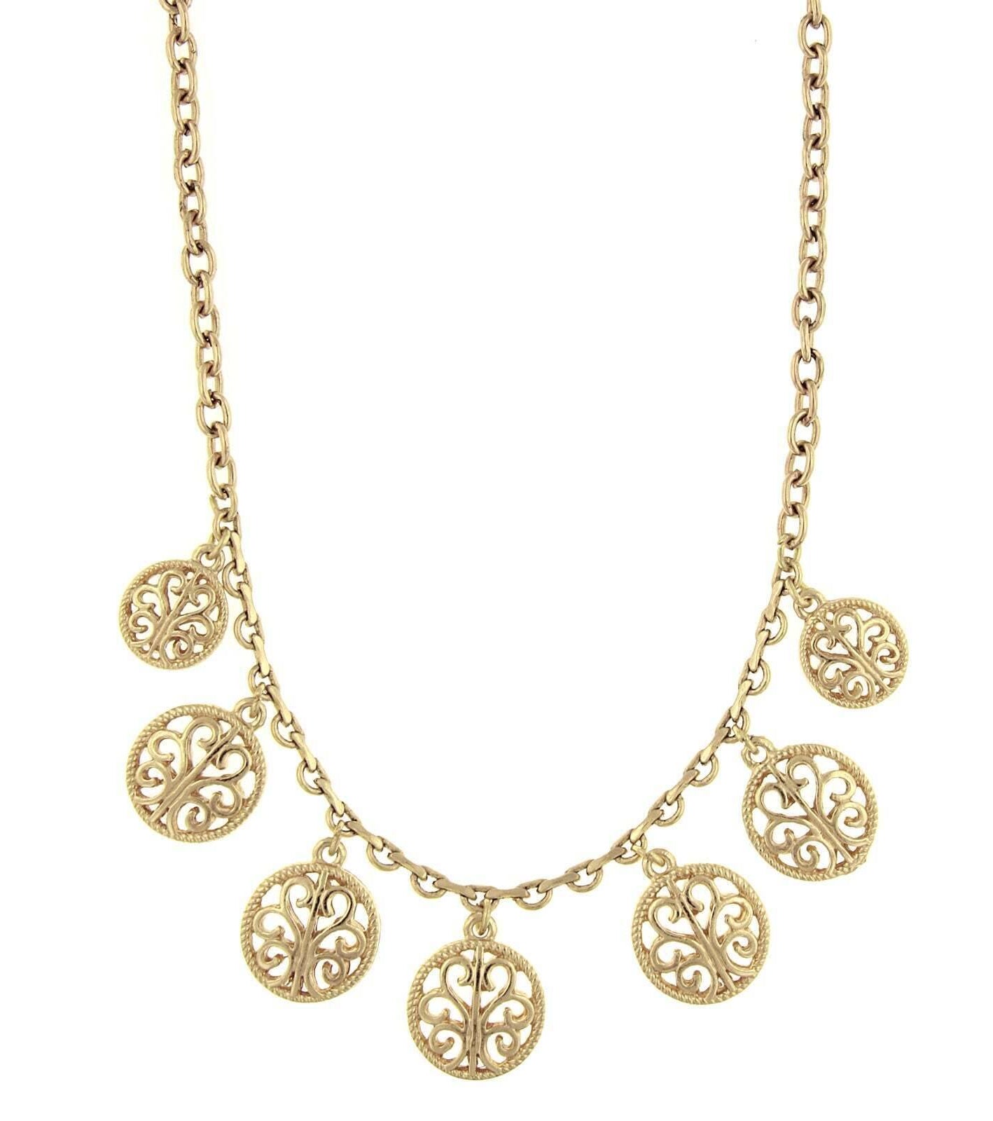 1928 Jewelry Gold Round Open Lattice Necklace 16" + 3" Extender