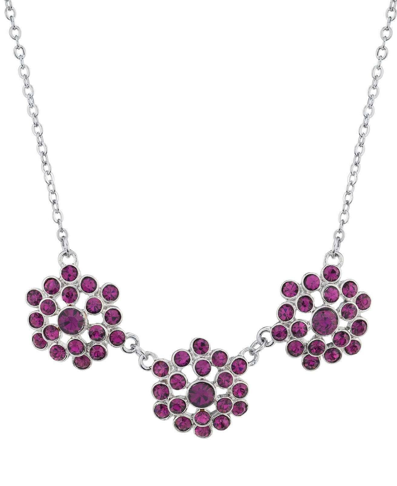 2028 Jewelry Triple Amethyst Purple Crystal Cluster Collar Necklace 16" + 3" Extender