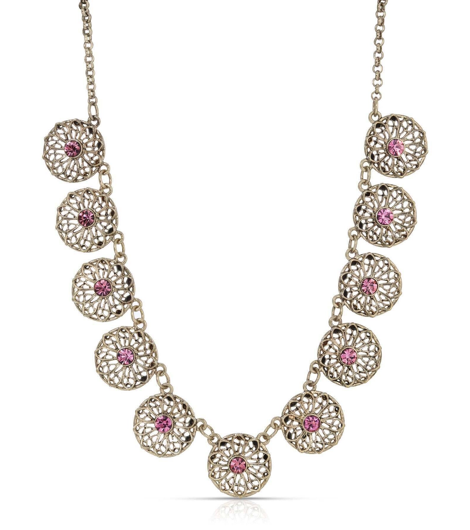 2028 Jewelry Ornate Floral Reverie Crystal Collar Necklace 16" + 3" Extender