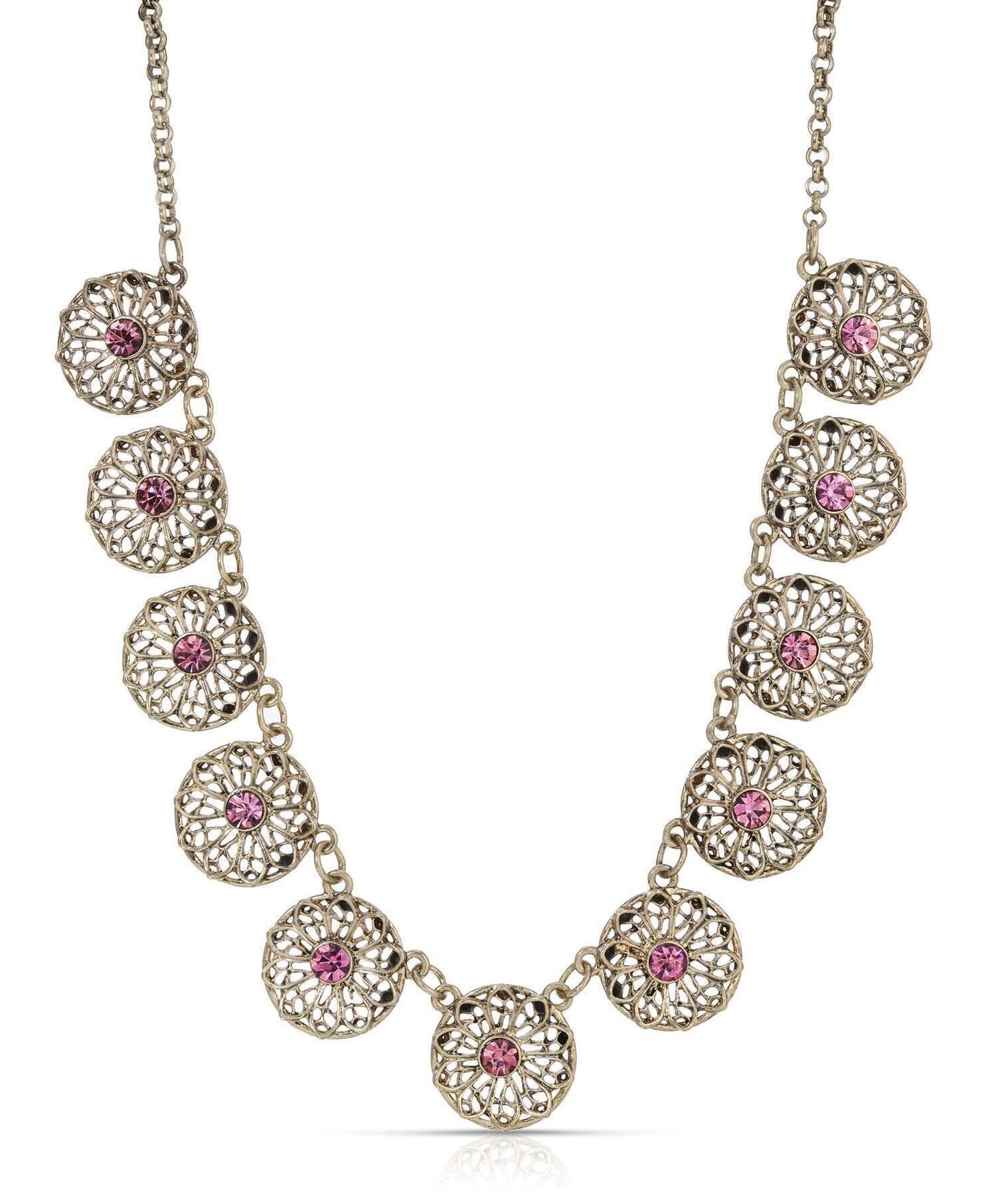 2028 Jewelry Ornate Floral Reverie Crystal Collar Necklace 16" + 3" Extender