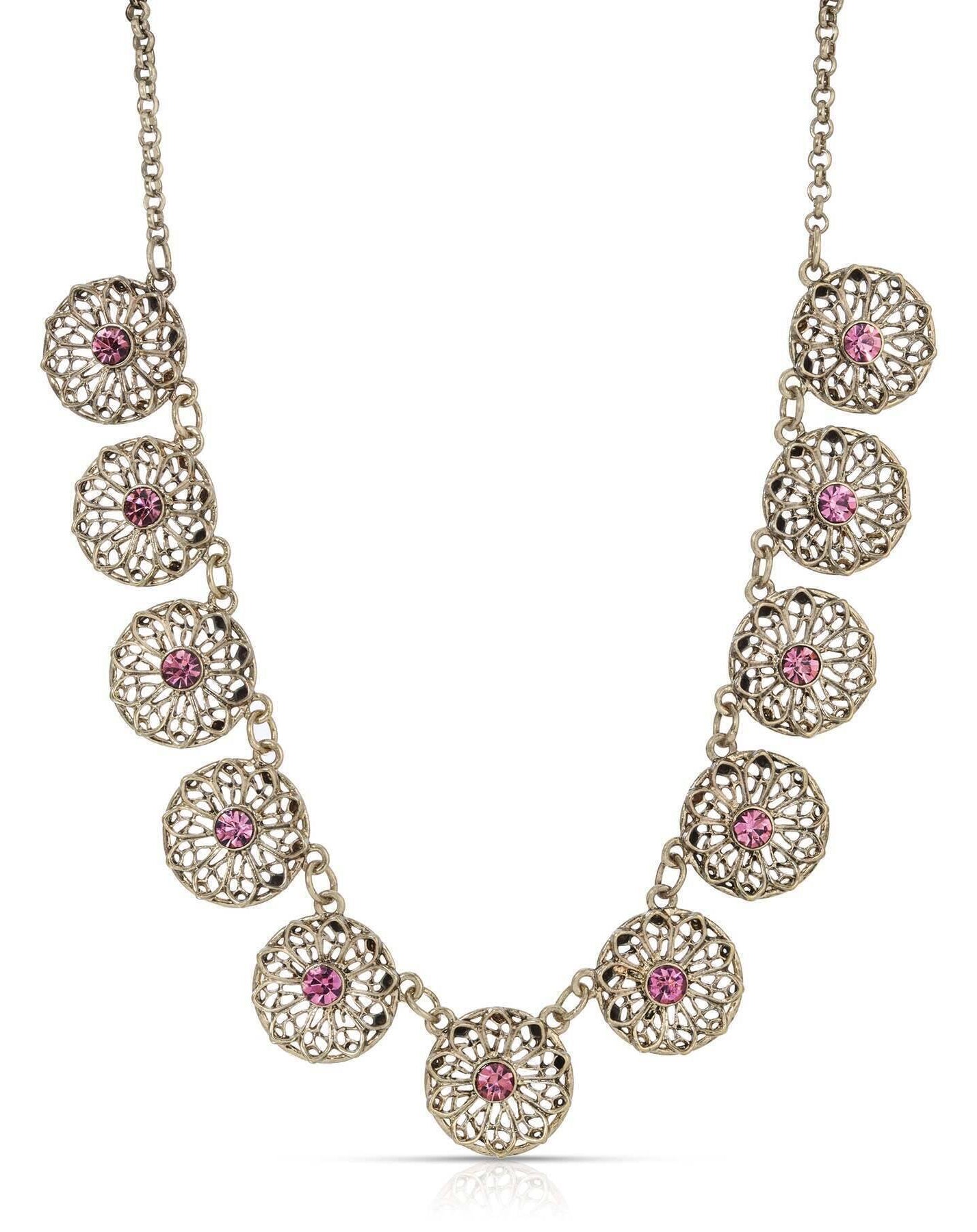 2028 Jewelry Ornate Floral Reverie Crystal Collar Necklace 16" + 3" Extender