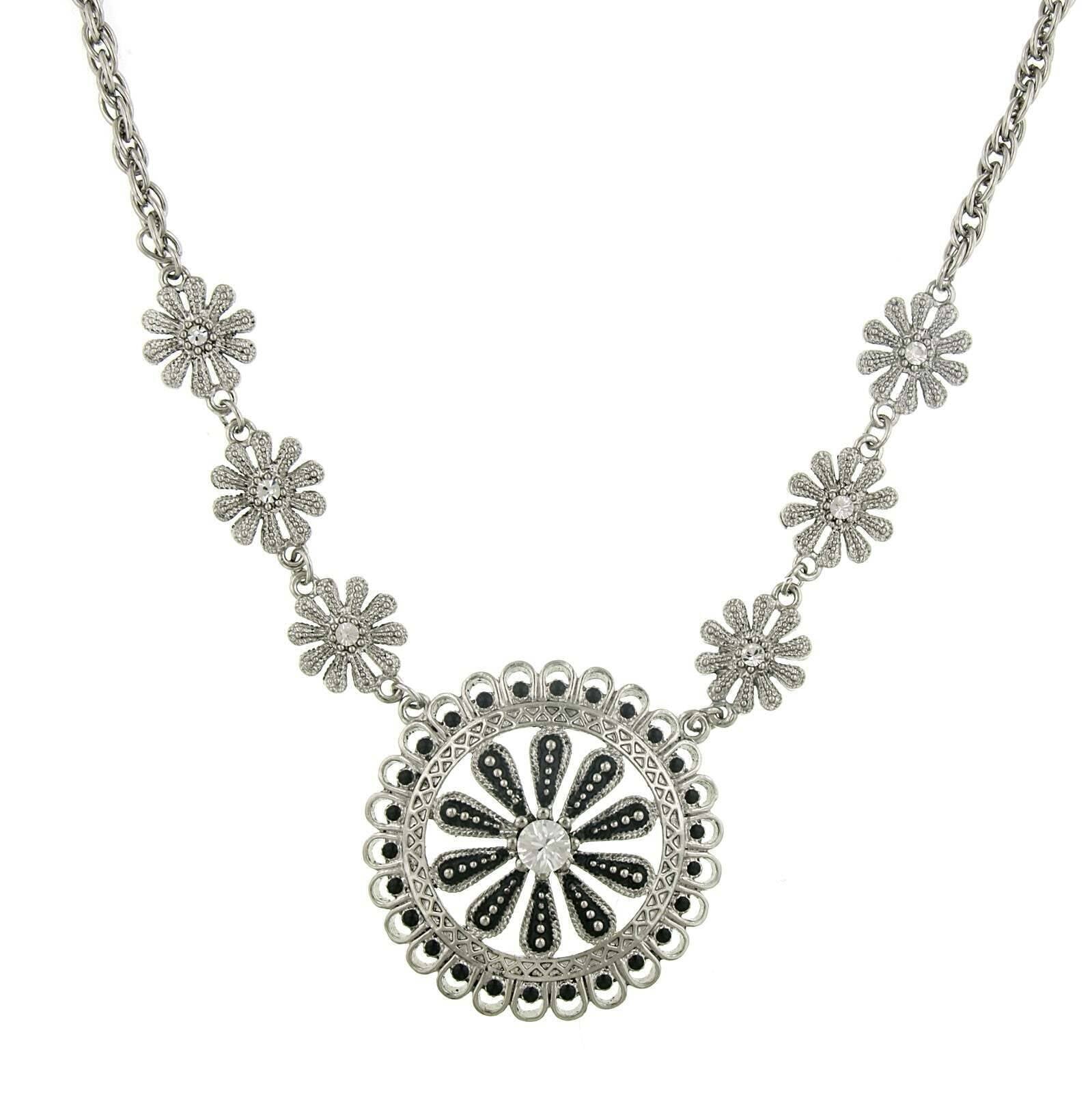 2028 Jewelry Jet Black And Crystal Pendant Necklace 16" + 3" Extender