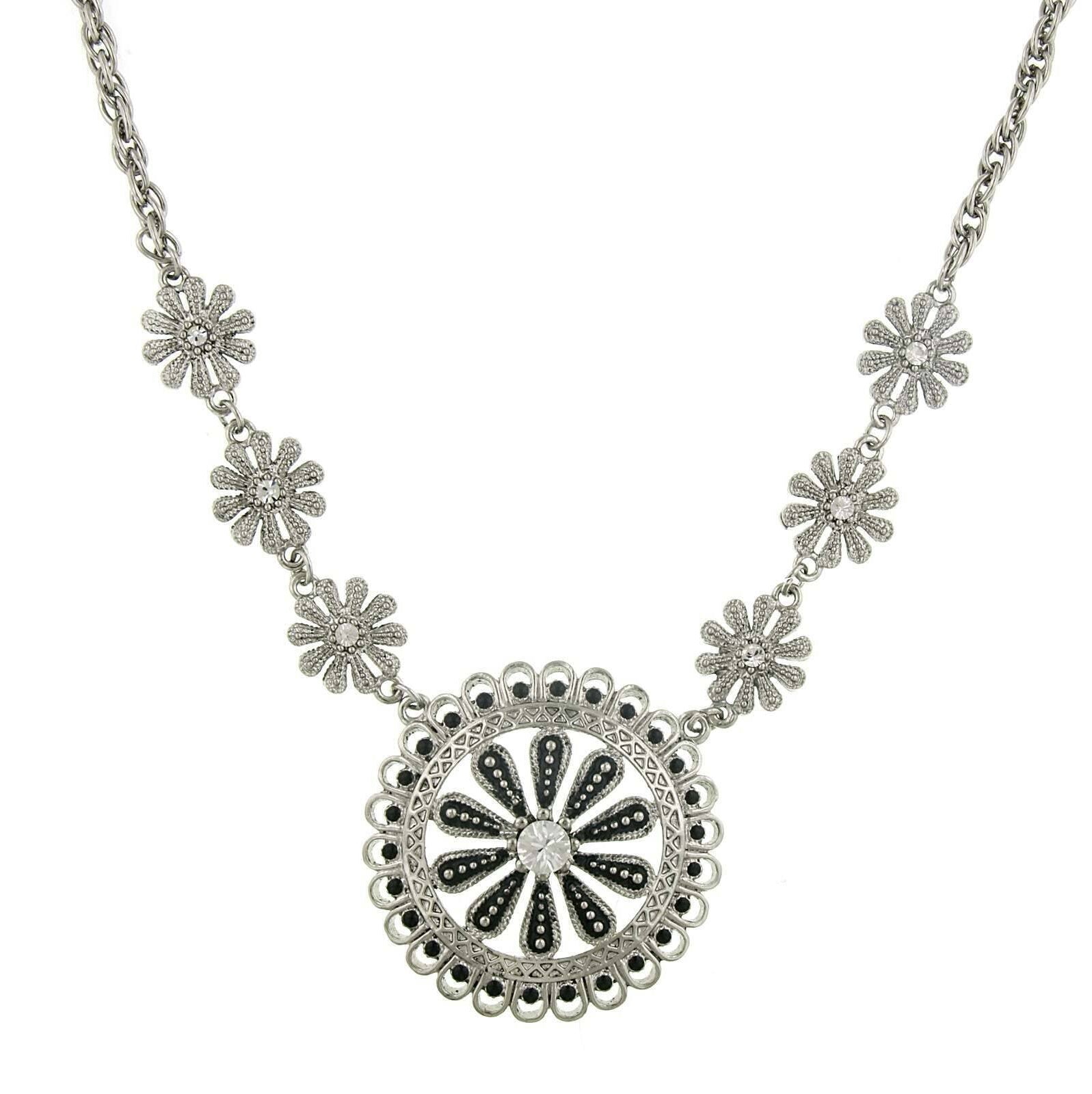 2028 Jewelry Jet Black And Crystal Pendant Necklace 16" + 3" Extender