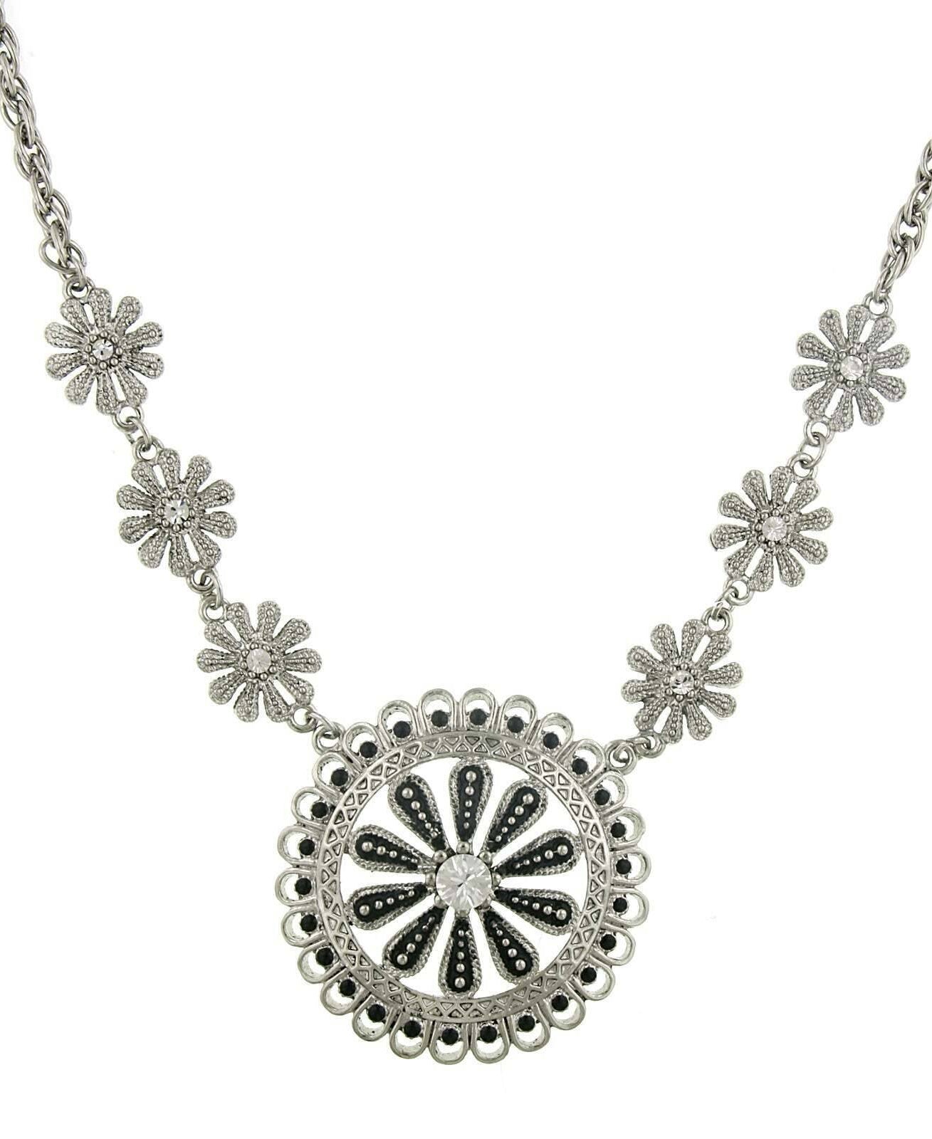 2028 Jewelry Jet Black And Crystal Pendant Necklace 16" + 3" Extender