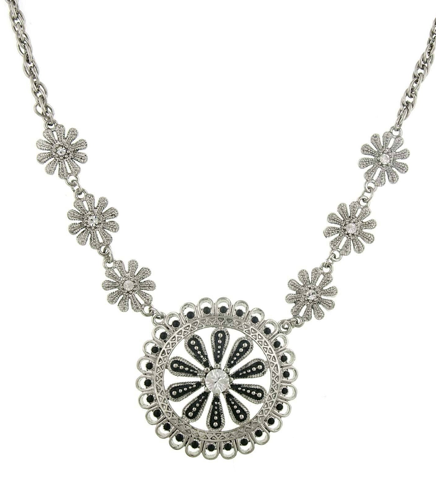 2028 Jewelry Jet Black And Crystal Pendant Necklace 16" + 3" Extender