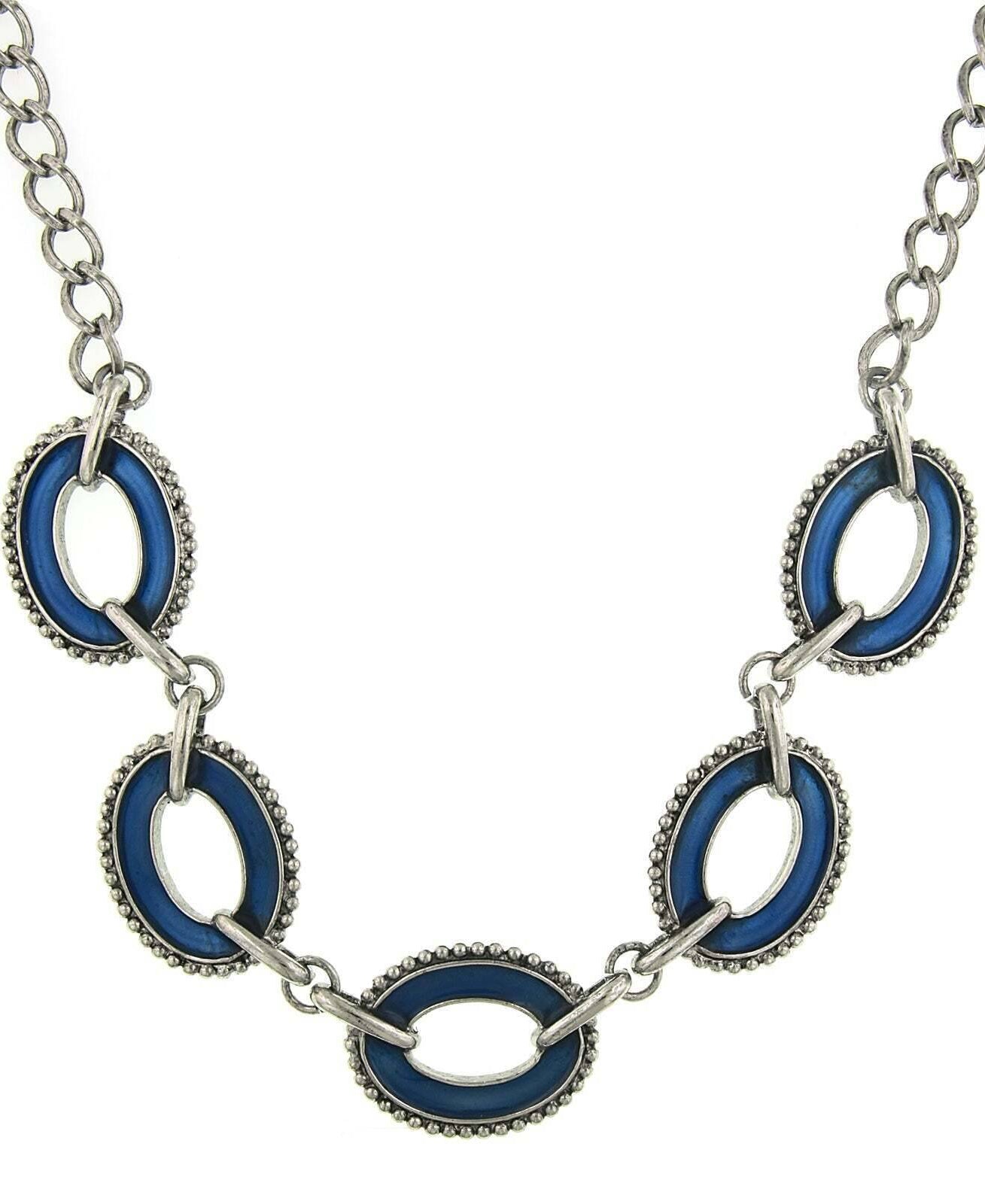 2028 Jewelry Reversible Hand Enameled Oval Station Link Chain Necklace 16" + 3" Extender