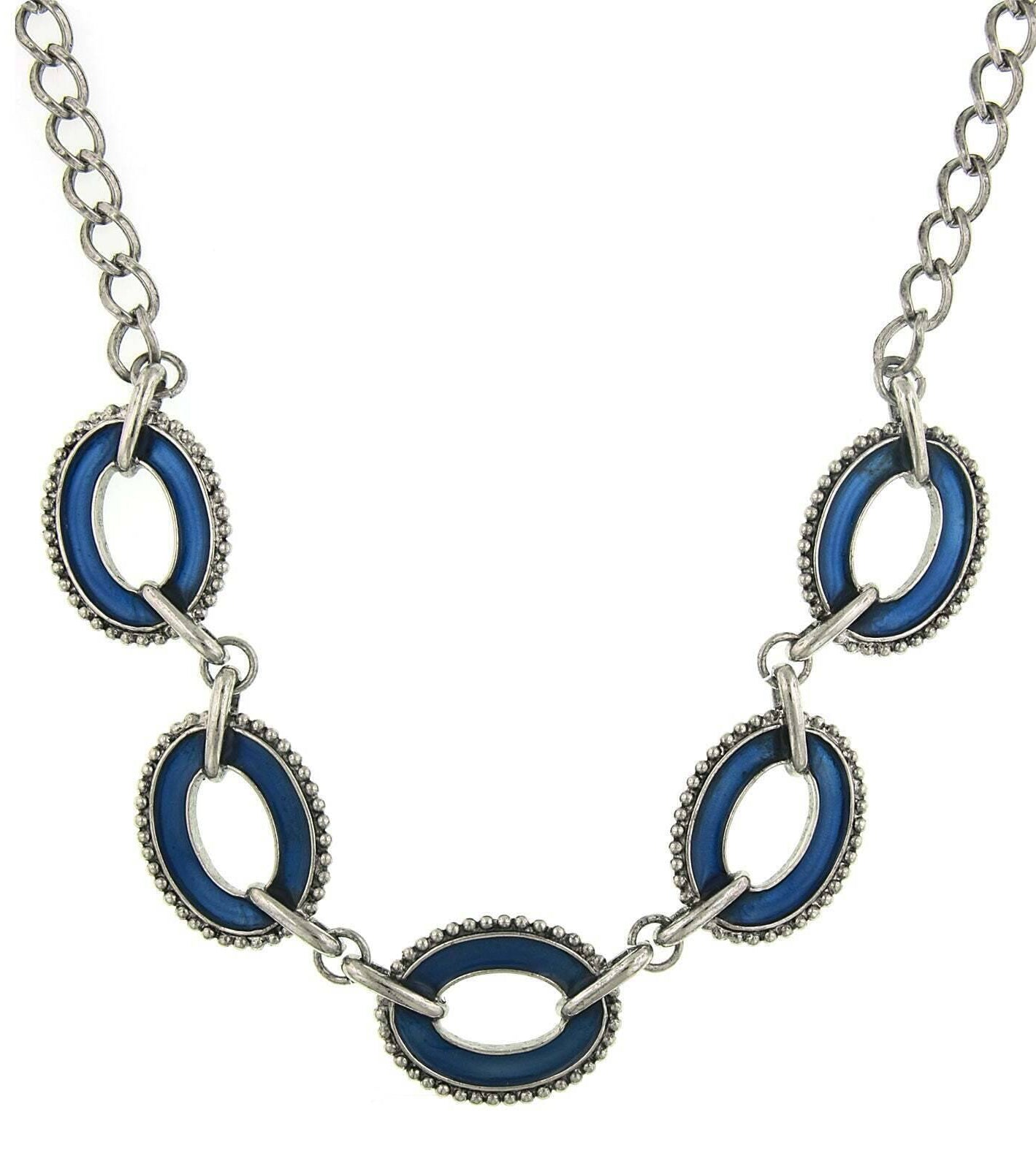 2028 Jewelry Reversible Hand Enameled Oval Station Link Chain Necklace 16" + 3" Extender